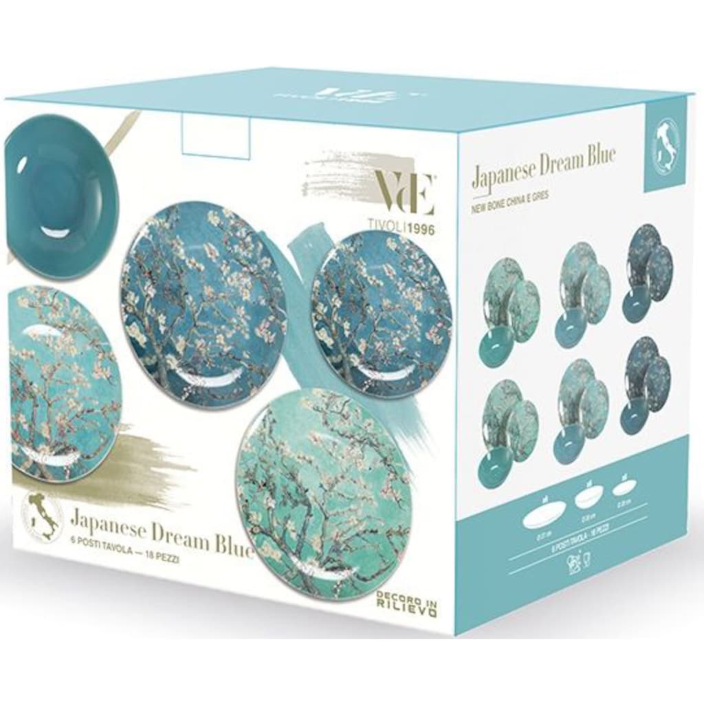 Villa d'Este Teller-Set »Japanese Dream Blau«, (Set, 18 tlg.), Geschirr-Set, Tafelservice