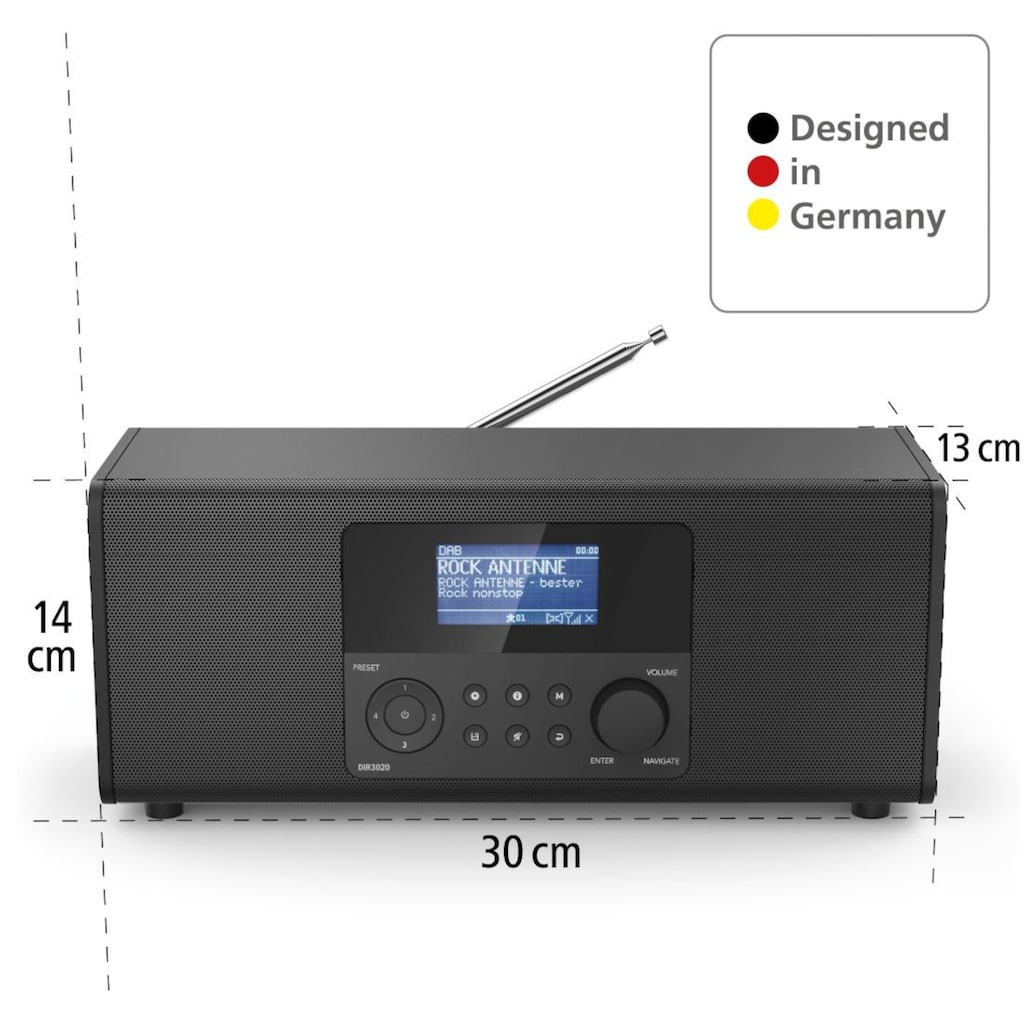 Hama Digitalradio (DAB+) »DAB/DAB+ Internet Radio, Digitalradio mit Bluetooth DIR3020BT«, (WLAN 6 W)