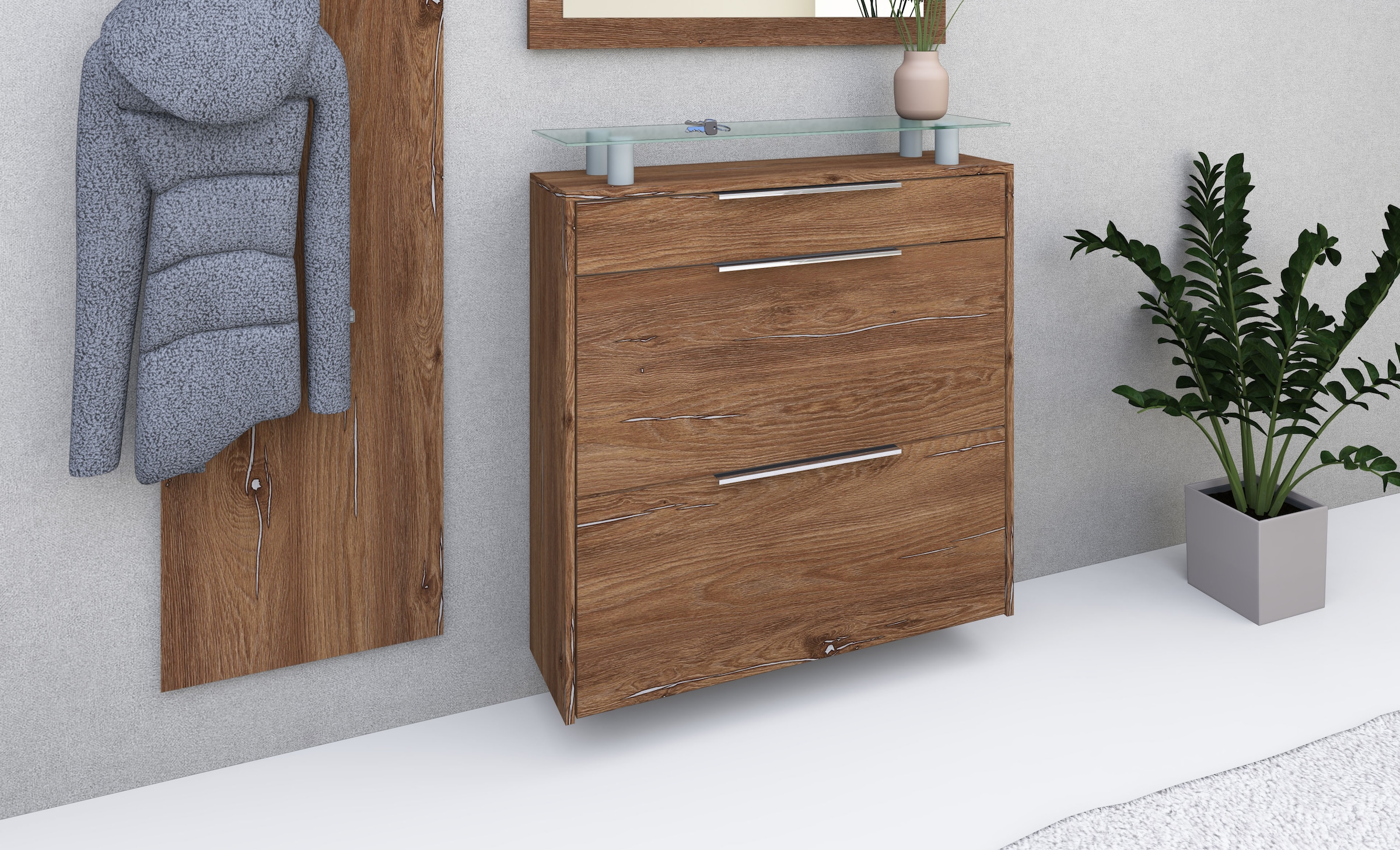 borchardt Möbel Schuhschrank »Oliva«, Breite 89 cm, hängend, mit 2 Doppeltrommel und 1 Schubkasten