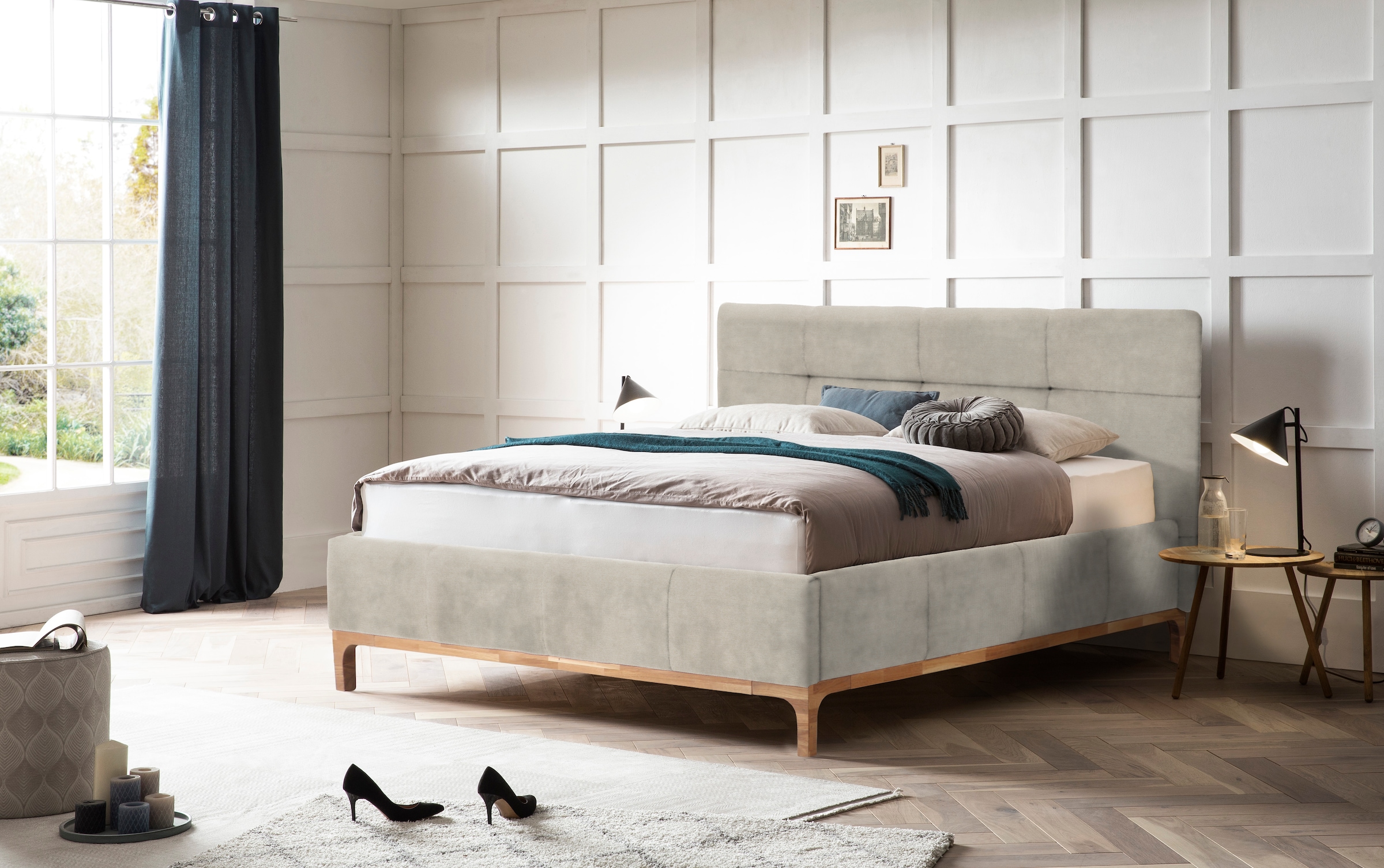 Leonique Polsterbett »Noan« Bettkasten in beige, Größe Liegefläche B/L: 140 cm x 200 cm