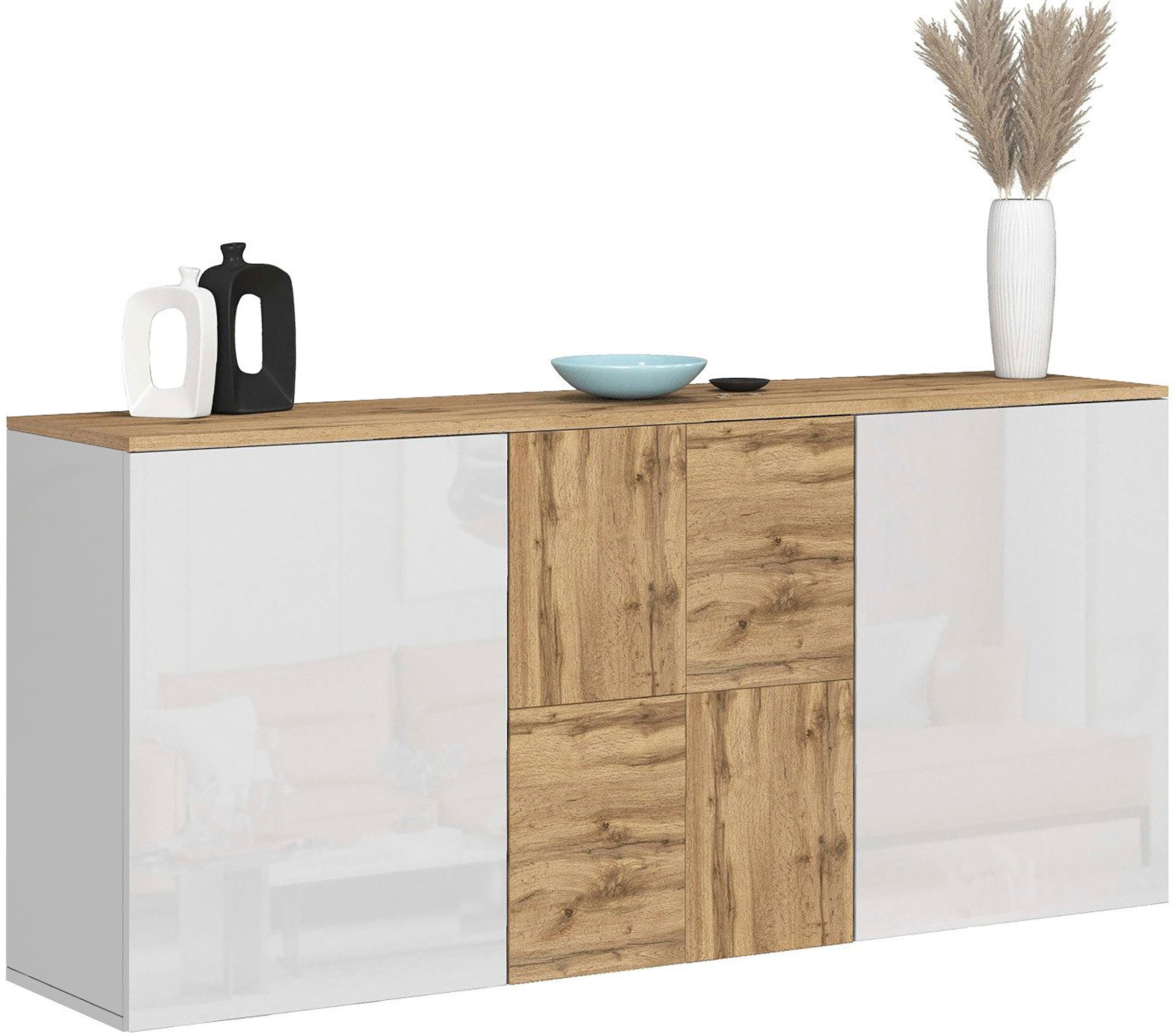 OTTO home Sideboard »ISEO, Kommode, Schrank, Sideboard, Lowboard, 6 Fächer, Breite 150 cm« 1 Stk. tlg. stehend/hängend, 3 Türen Hochglanz lackiert, Made in Italy