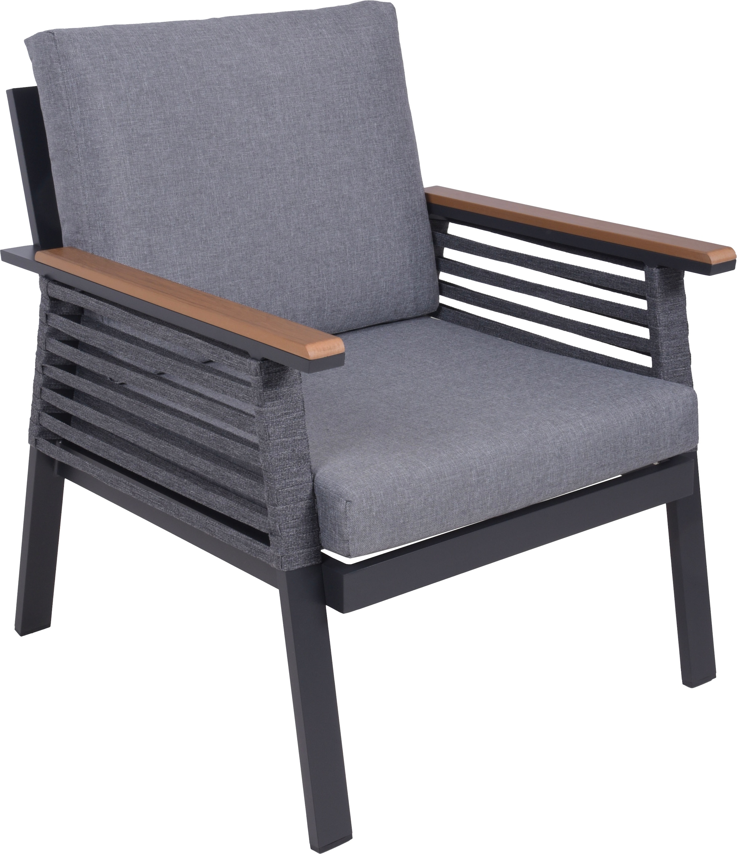 Garden Pleasure Gartenlounge-Set », Lounge-Gruppe »DENIA«« 2 Sessel, 1 Sofa, Tisch LxB: 55,5x100 cm, inkl grauen Kissen