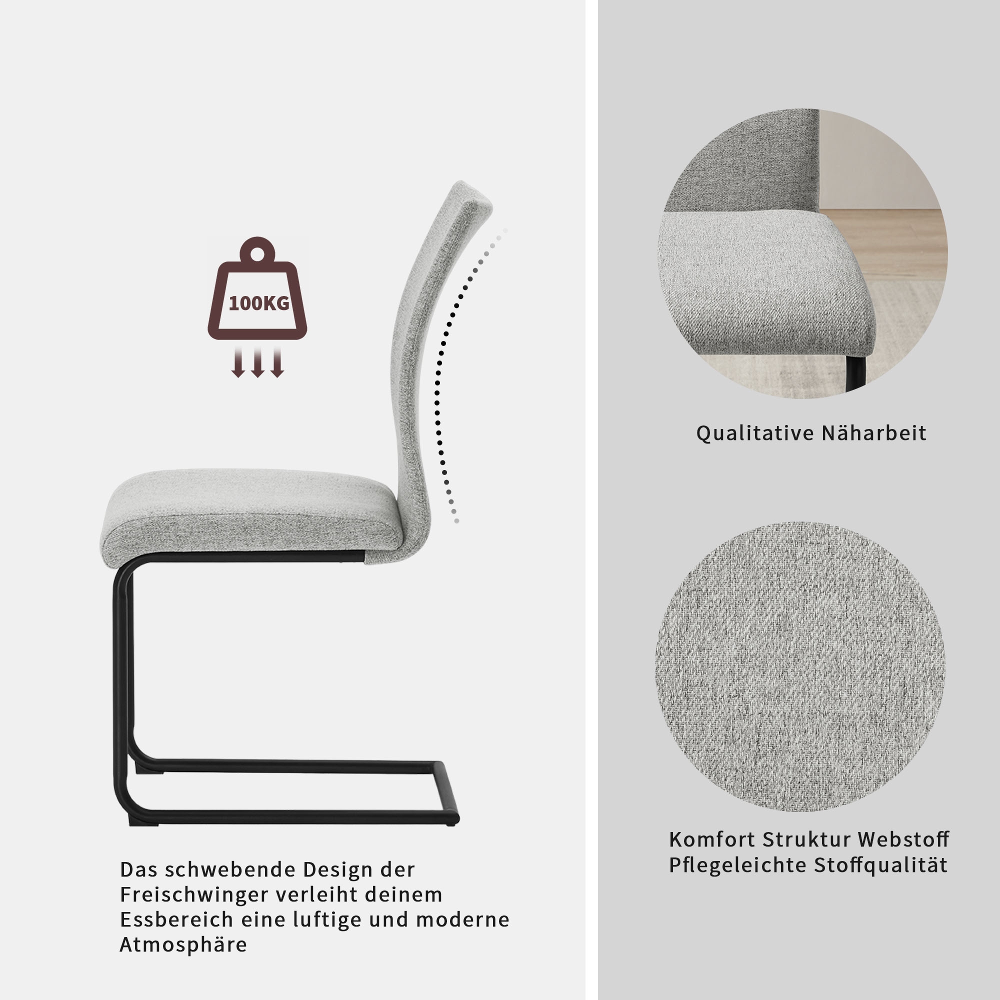 OTTO home Essgruppe »Stevian« Set, Ausziehbarer Esstisch + 4 Stühle, 5 Stk. tlg. Holz, Strukturstoffbezug, Freischwingerstühle, gesteppten Bänken