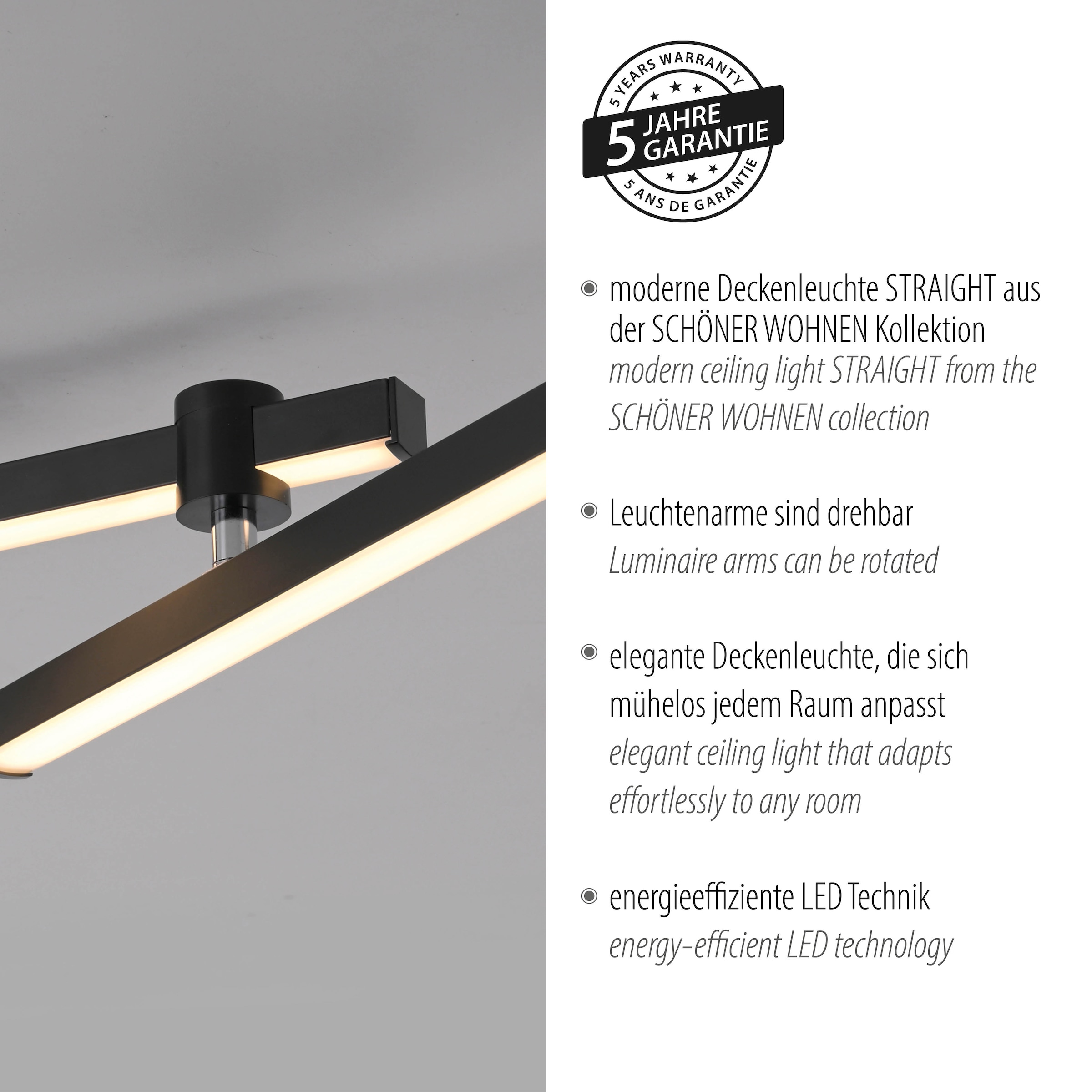 SCHÖNER WOHNEN-Kollektion LED Deckenleuchte »STRAIGHT« LED-Board 1 Stk. Warmweiß SCHÖNER WOHNEN Kollektion, drehbar