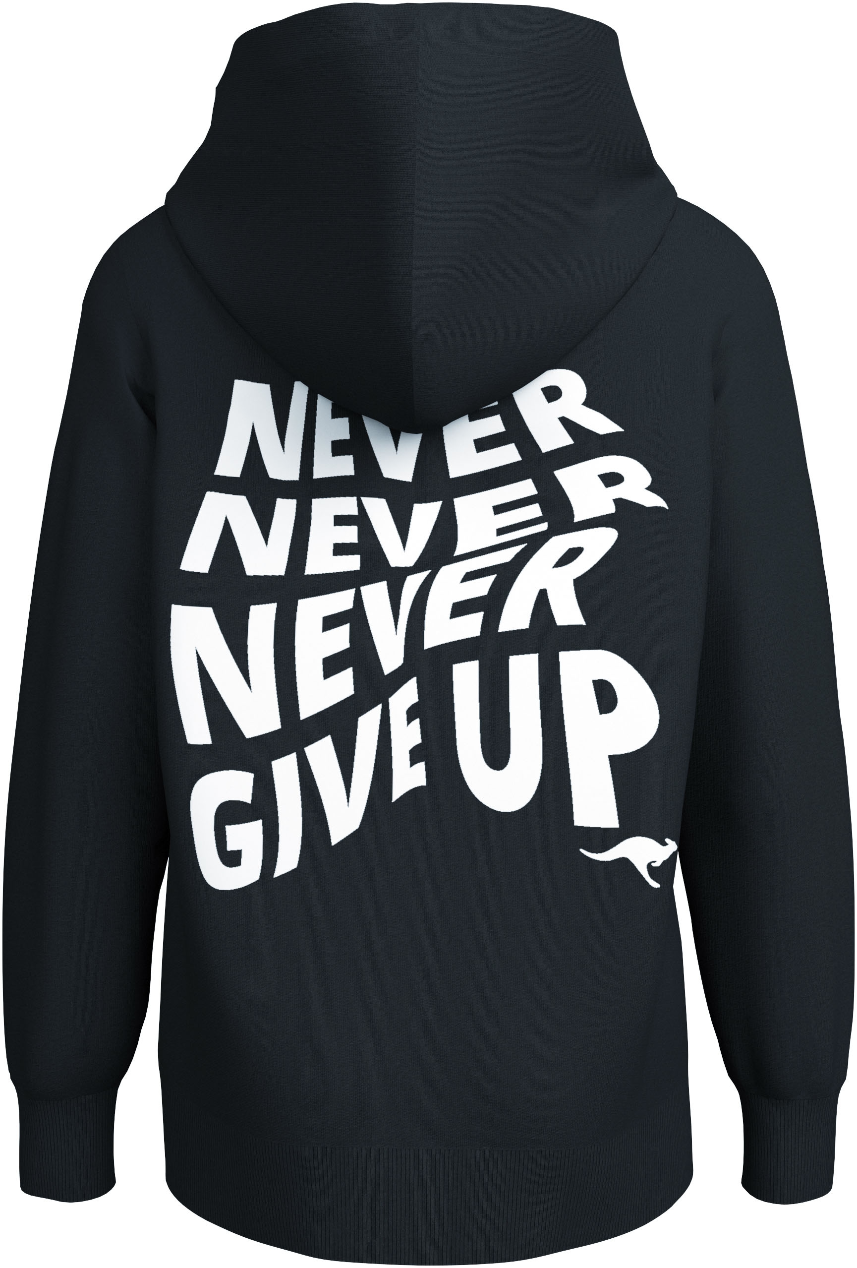 KangaROOS Kapuzensweatshirt »Spruch: NEVER GIVE UP«, Sweatshirt mit großem Rückendruck