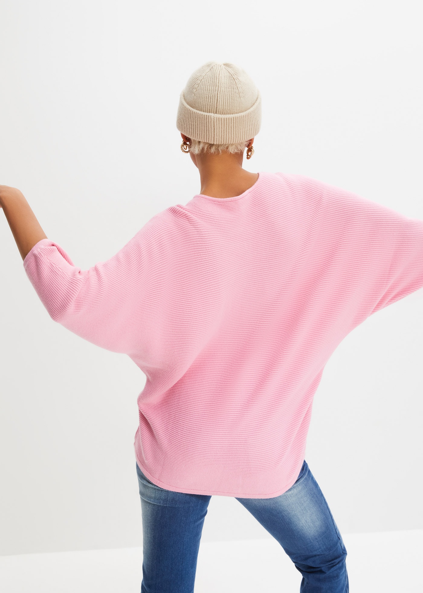 bonprix Strickpullover 1 aus Viskose, mit Rippstruktur, halber Fledermausarm