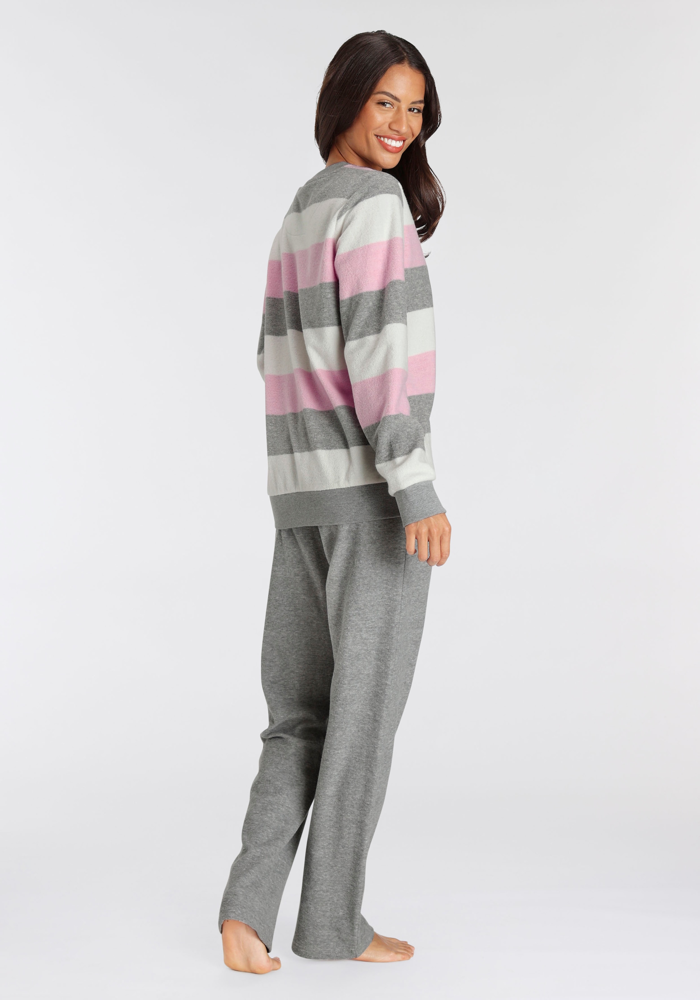 Vivance Dreams Pyjama, (2 tlg.), aus weichem Frottée und mit Colorblock Streifen