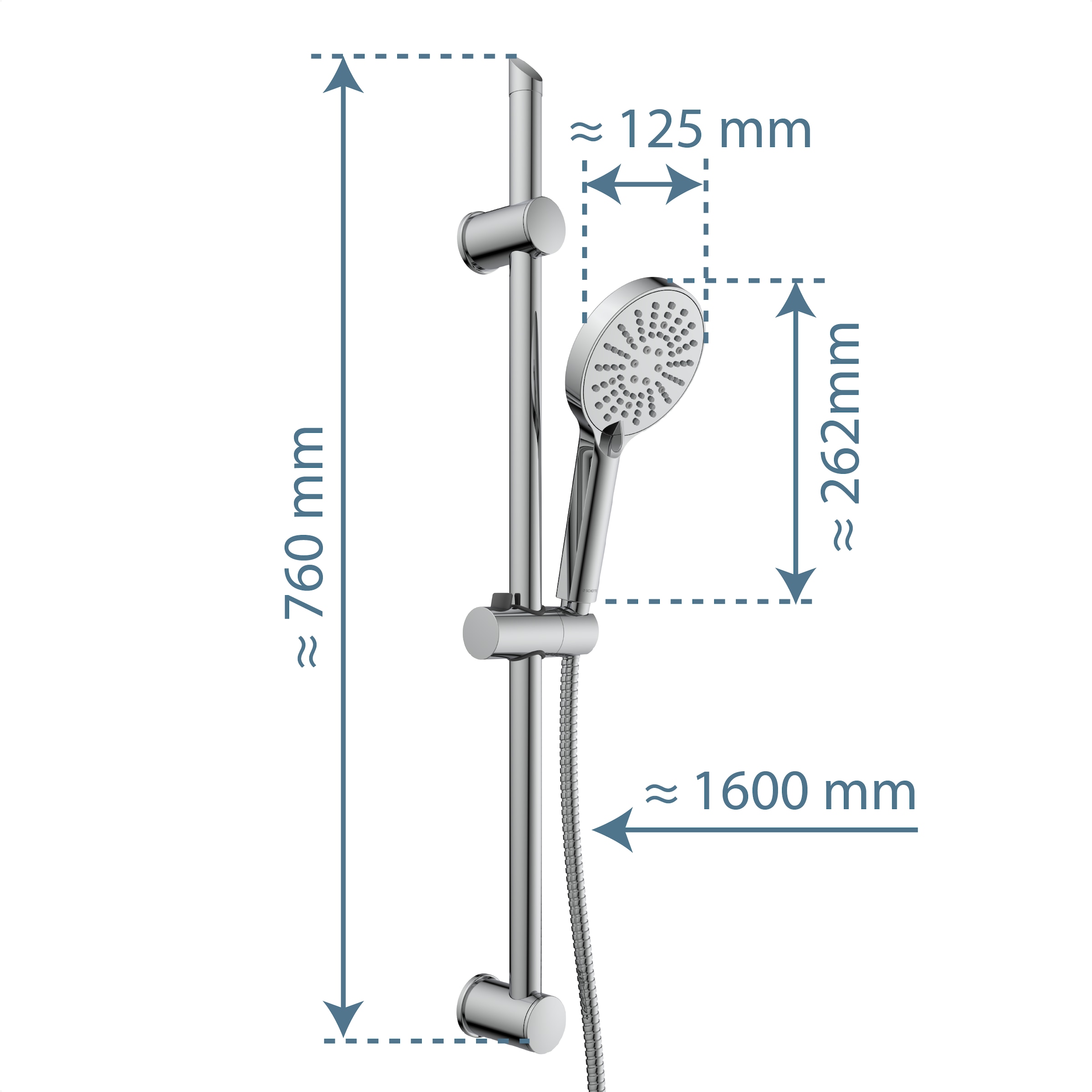Schütte Stangenbrause-Set Komplett-Set,  Duschset zum Kleben, ohne Bohren, Duschkopf mit Schlauch und Halterung