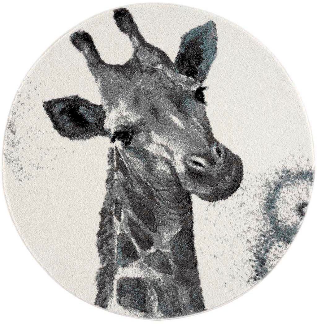 Carpet City Kinderteppich »Savanna 9370«, rund, 11 mm Höhe, Spielteppich, Teppich, Giraffe, Creme/ Grau, Kurzflor