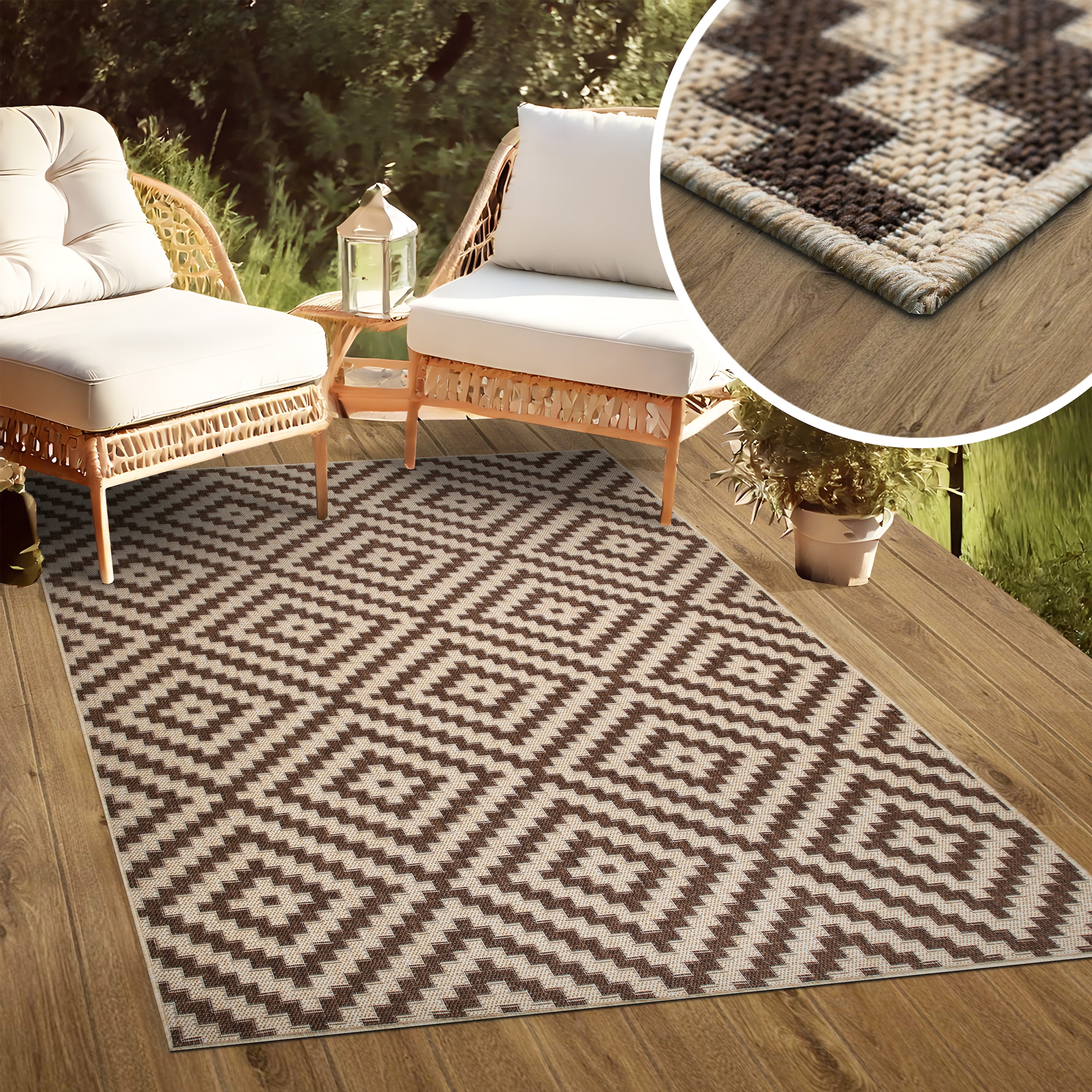 OTTO home Teppich »Cordoba auch als Läufer erhältlich« rechteckig 3 mm Höhe In- und Outdoor geeignet, Sisal-Optik, Wetterfest & UV-beständig, Boho
