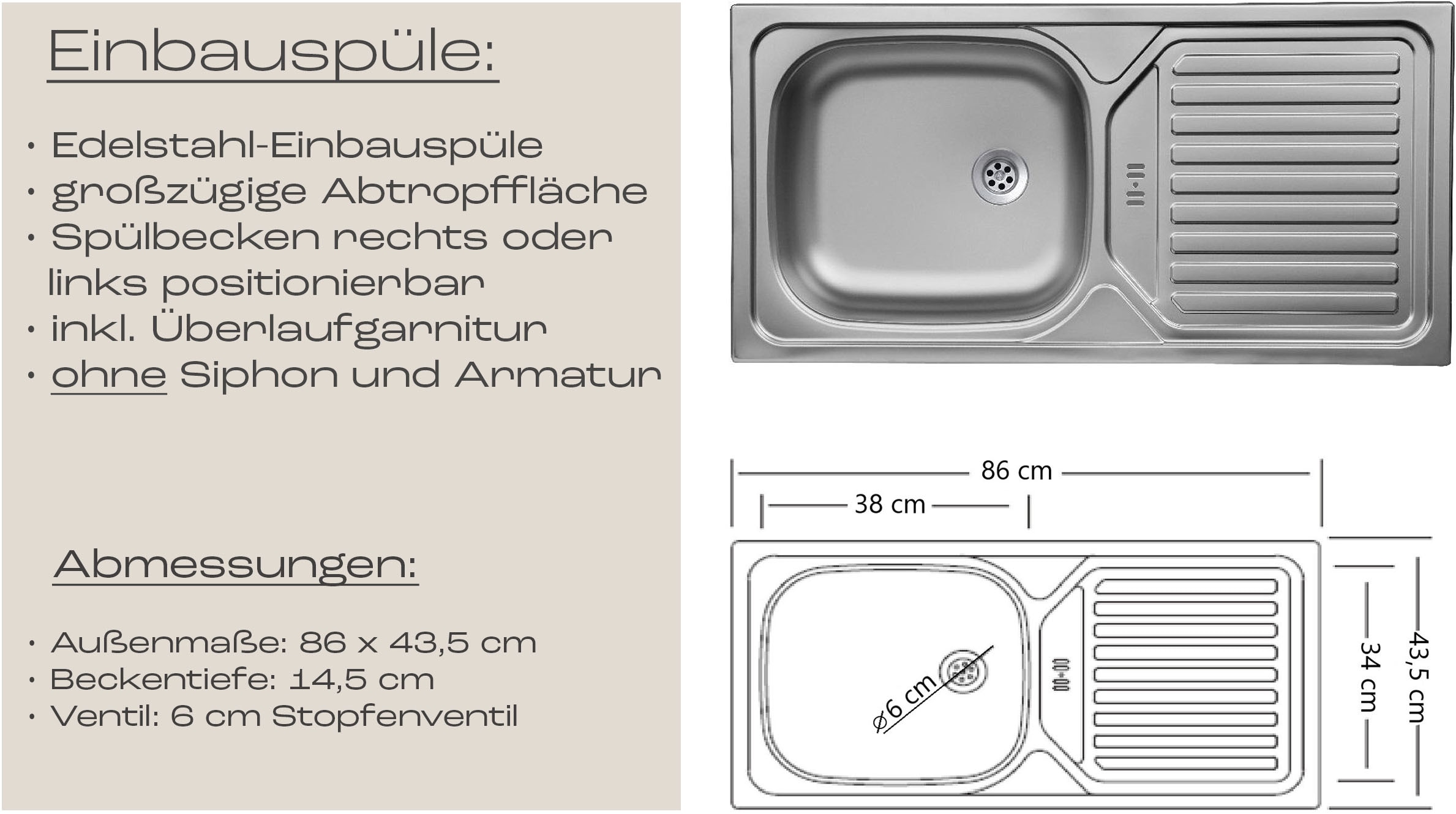 KOCHSTATION Küchenzeile »KS-Virginia,neu in verbesserter Ausführung« Arbeitsplatte 38 mm stark, Stauraum, Softclose,  Breite 280 cm, Soft-Close, wahlweise mit E-Geräten