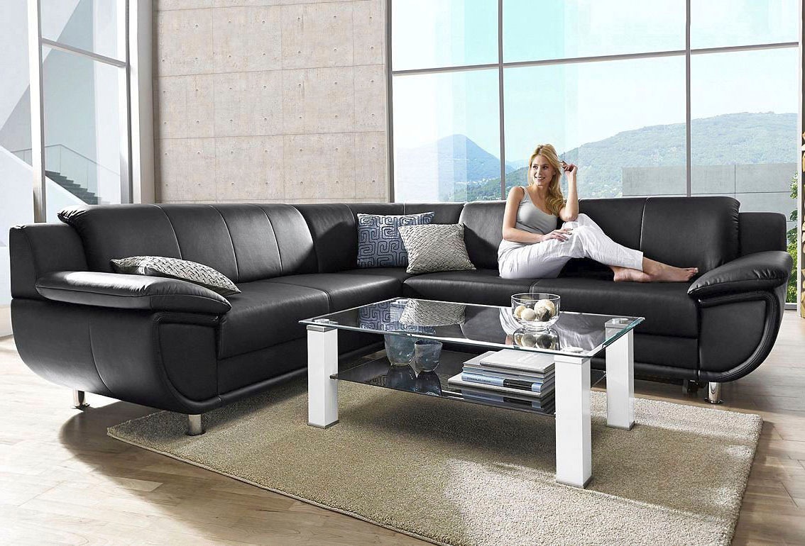 TRENDMANUFAKTUR Ecksofa »Rondo wahlweise mit Schlaffunktion, bequeme Armlehnen« L-Form, wahlw.mit Federkern, Füße chromfarben, Unser Dauertiefpreis