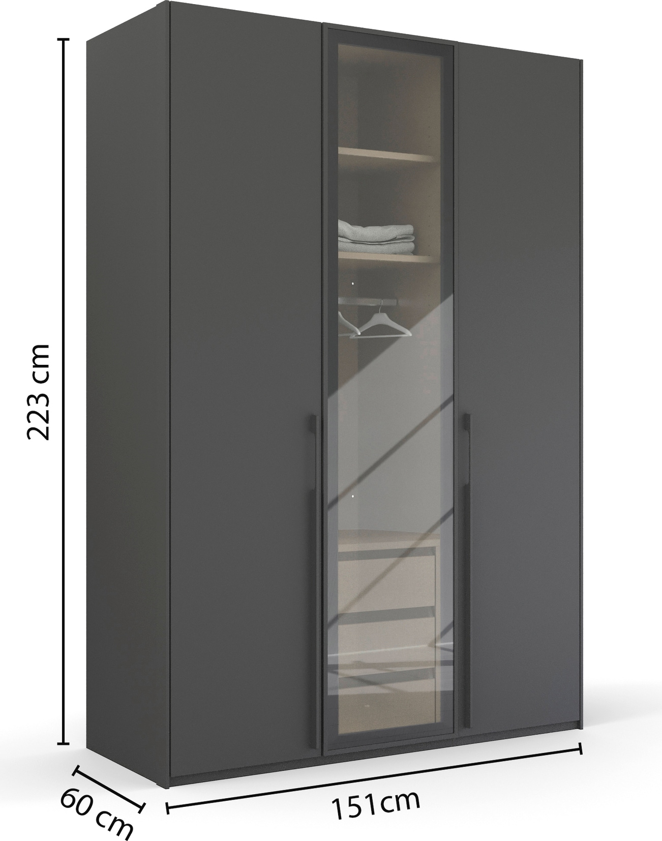 rauch Drehtürenschrank »Kleiderschrank Schrank Garderobe SKAT SHINE mit hochwertigem,« transparentem Grauglas inkl. umfangreichem Zubehör MADE IN GERMANY