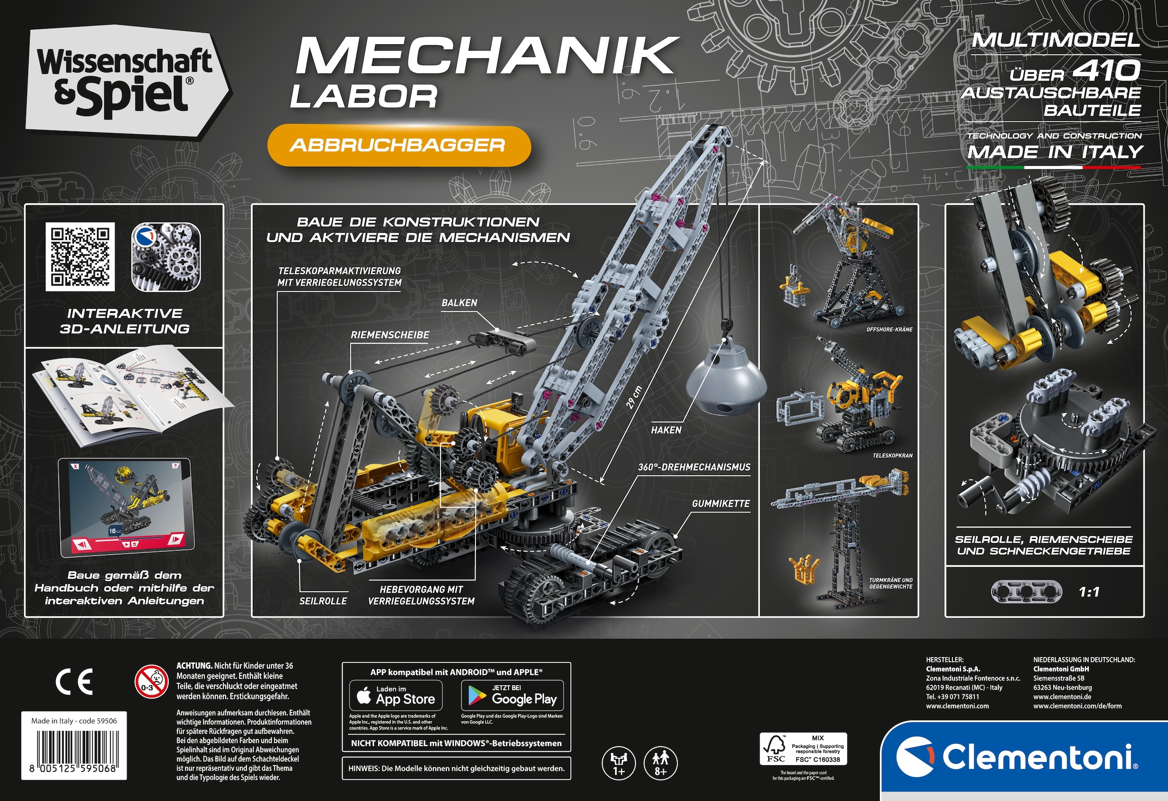 Clementoni® Modellbausatz »Mechanik Labor, Abbruchbagger« Made in Europe