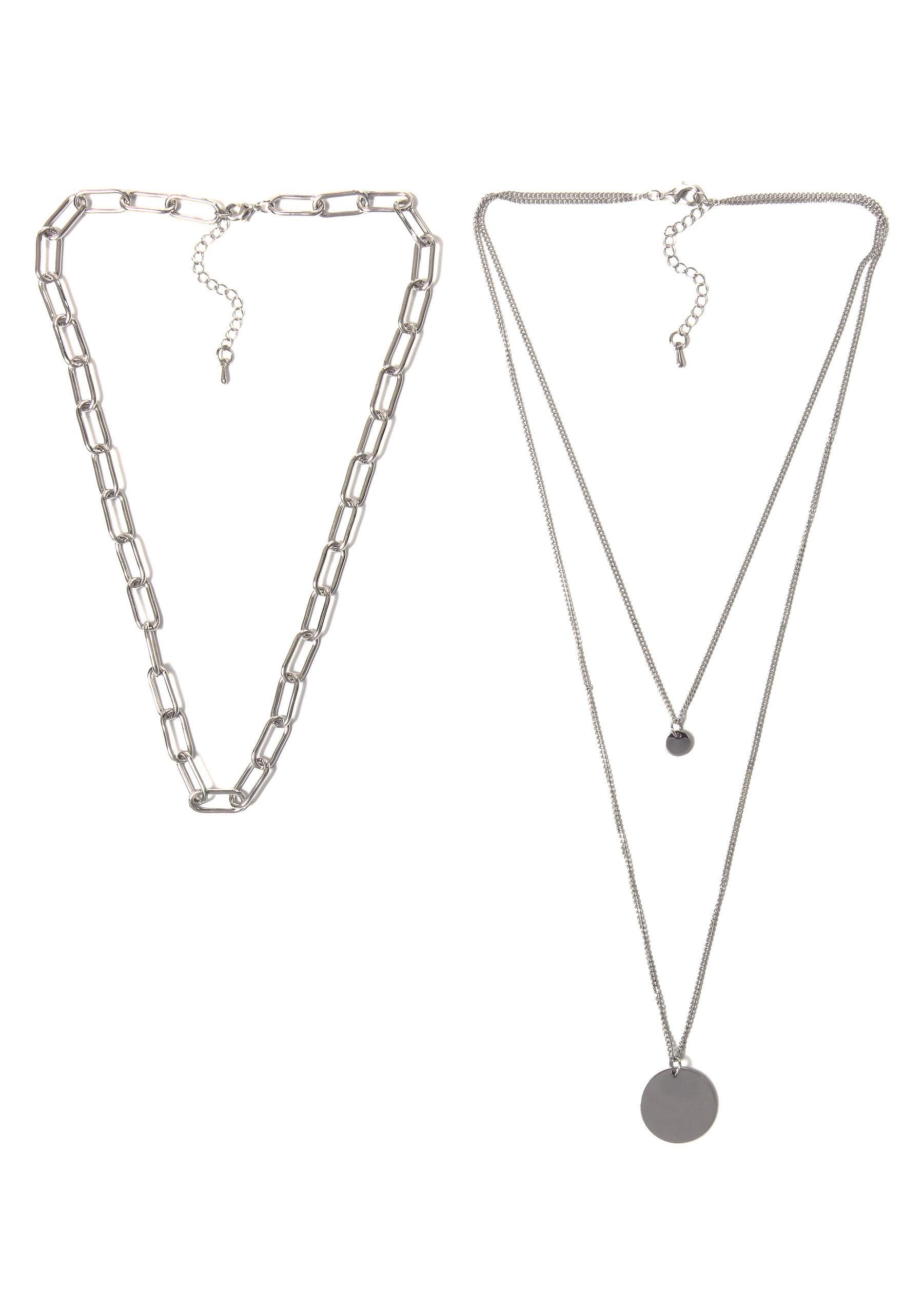 J.Jayz Collier-Set »Layering Kette mit großer Gliederkette, zweireihge Gliederkette mit runden Anhängern«, (Set, 2 tlg.)