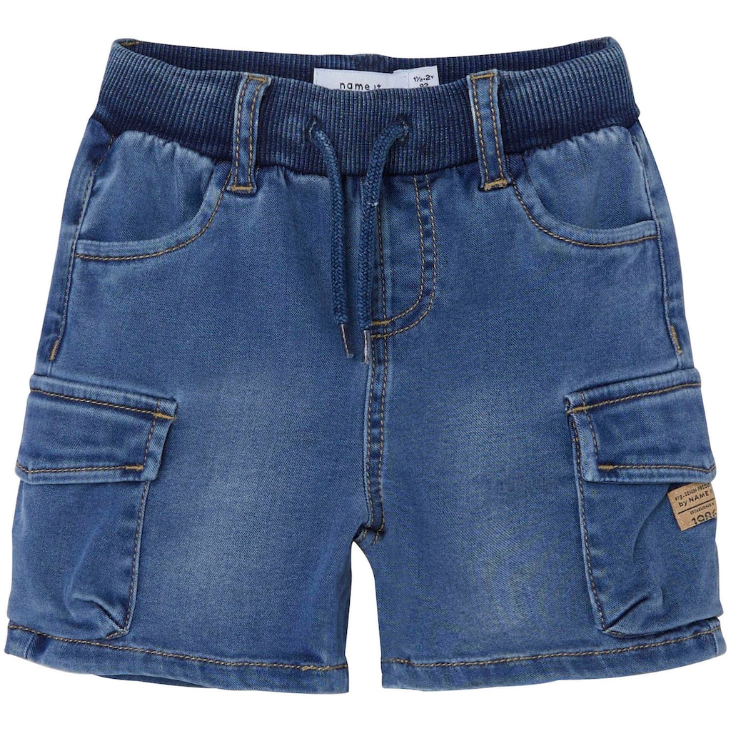 Name It Cargoshorts »coole Jeansshorts NMMBEN BAGGY DNM L SHORTS 8610-TO NOOS«, (Cargotaschen, Baggy Fit, verstellbarer Bund, elastisches Bündchen), mit Used-Optik für mehr Charakter