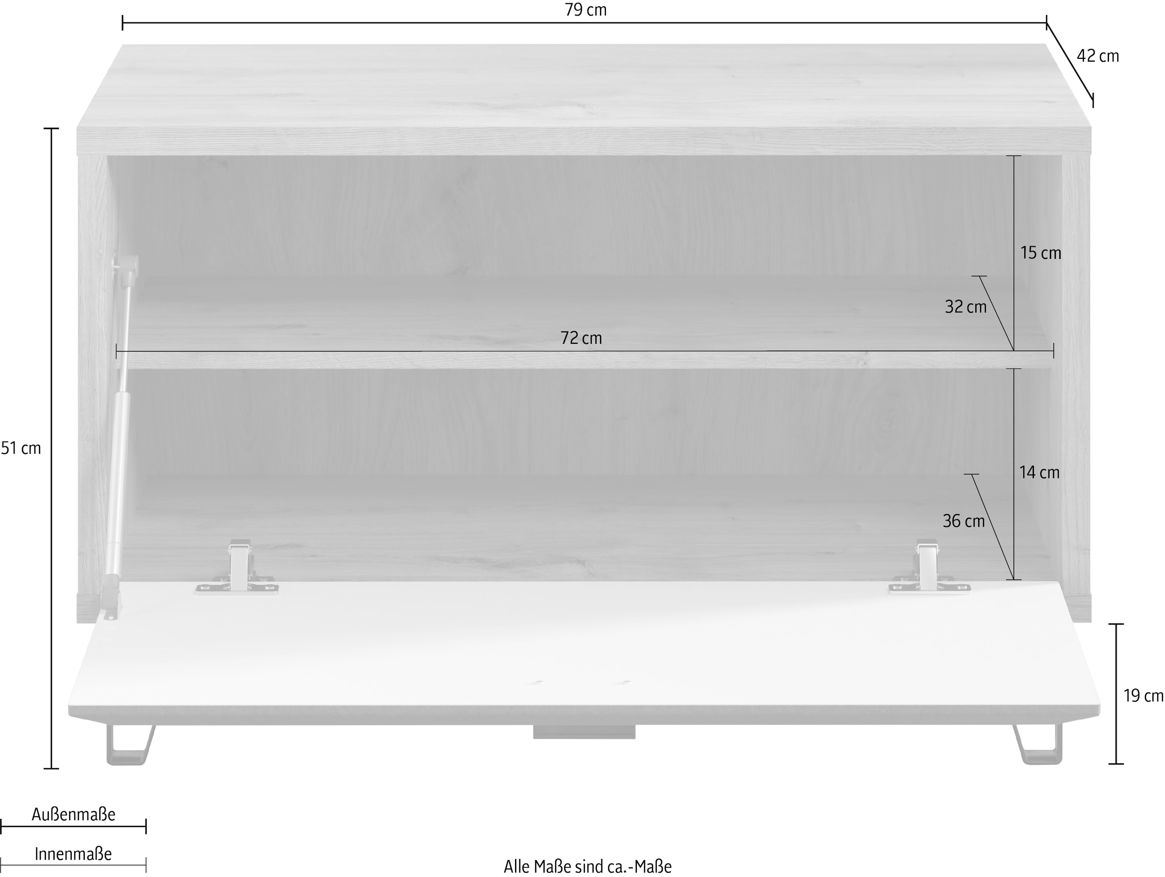 Places of Style Sitzbank »Belva«, (1 St.), Flurbank mit einer Klappe - verstellbarer Boden - (B/T/H) 79/42/51 cm