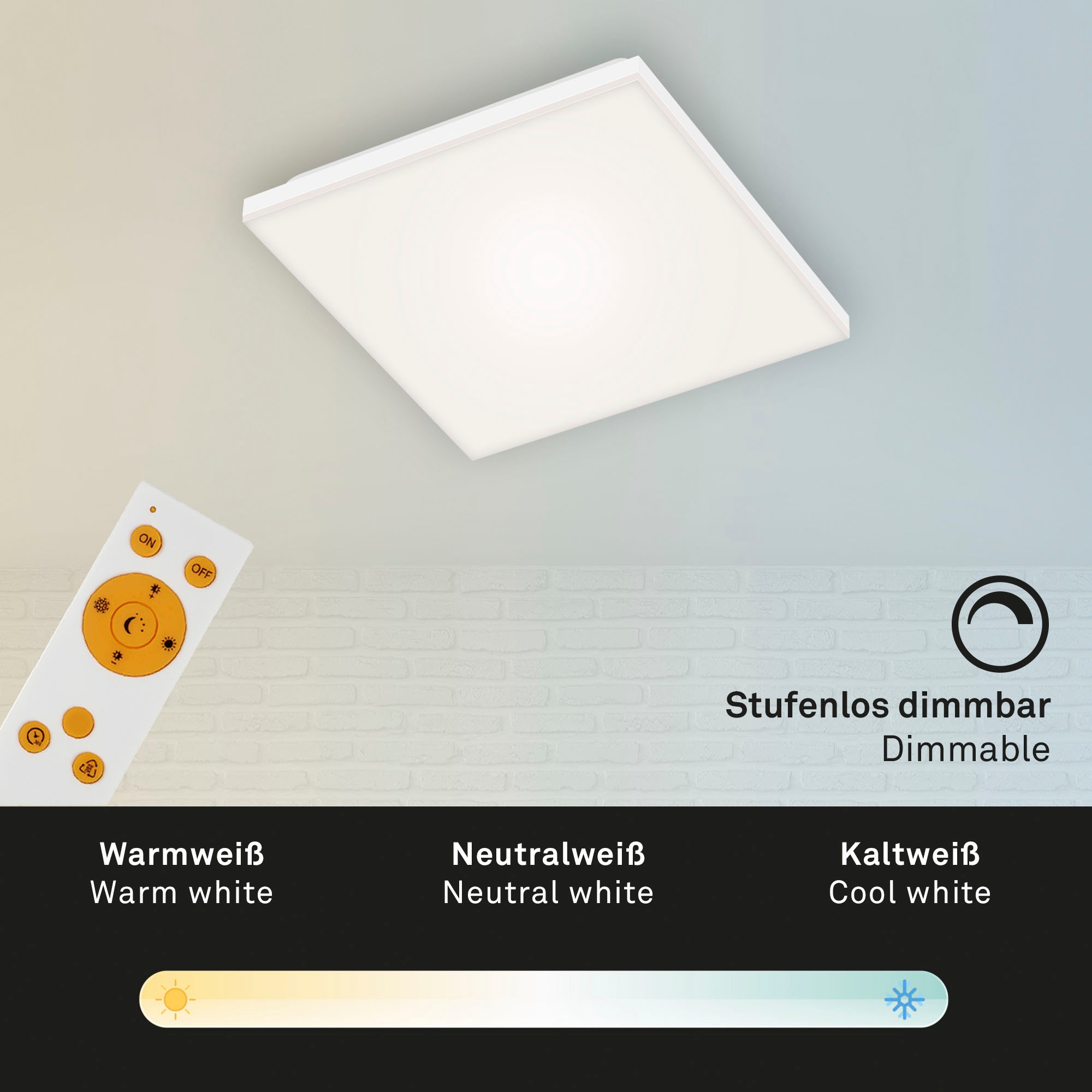 Briloner Leuchten LED Panel mit Fernbedienung, Gr. 29,5 x 29,5 cm, stufenlos dimmbar, LED fest integriert