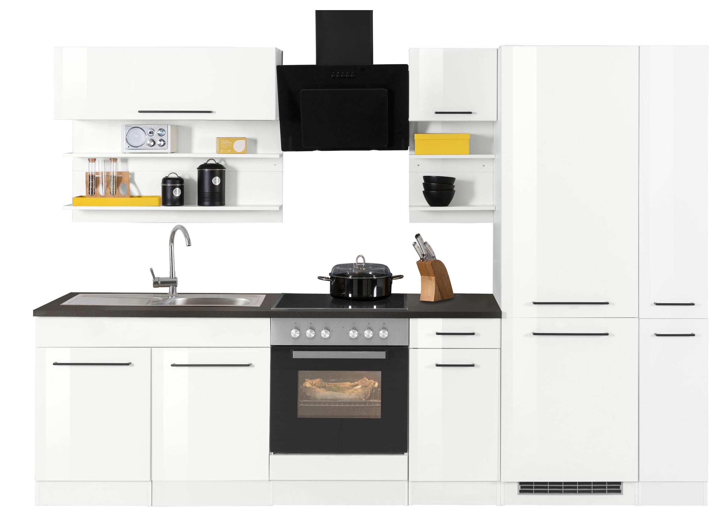 KOCHSTATION Küchenzeile »KS-Tulsa«, ohne E-Geräte, Breite 300 cm, schwarze Metallgriffe, MDF Fronten