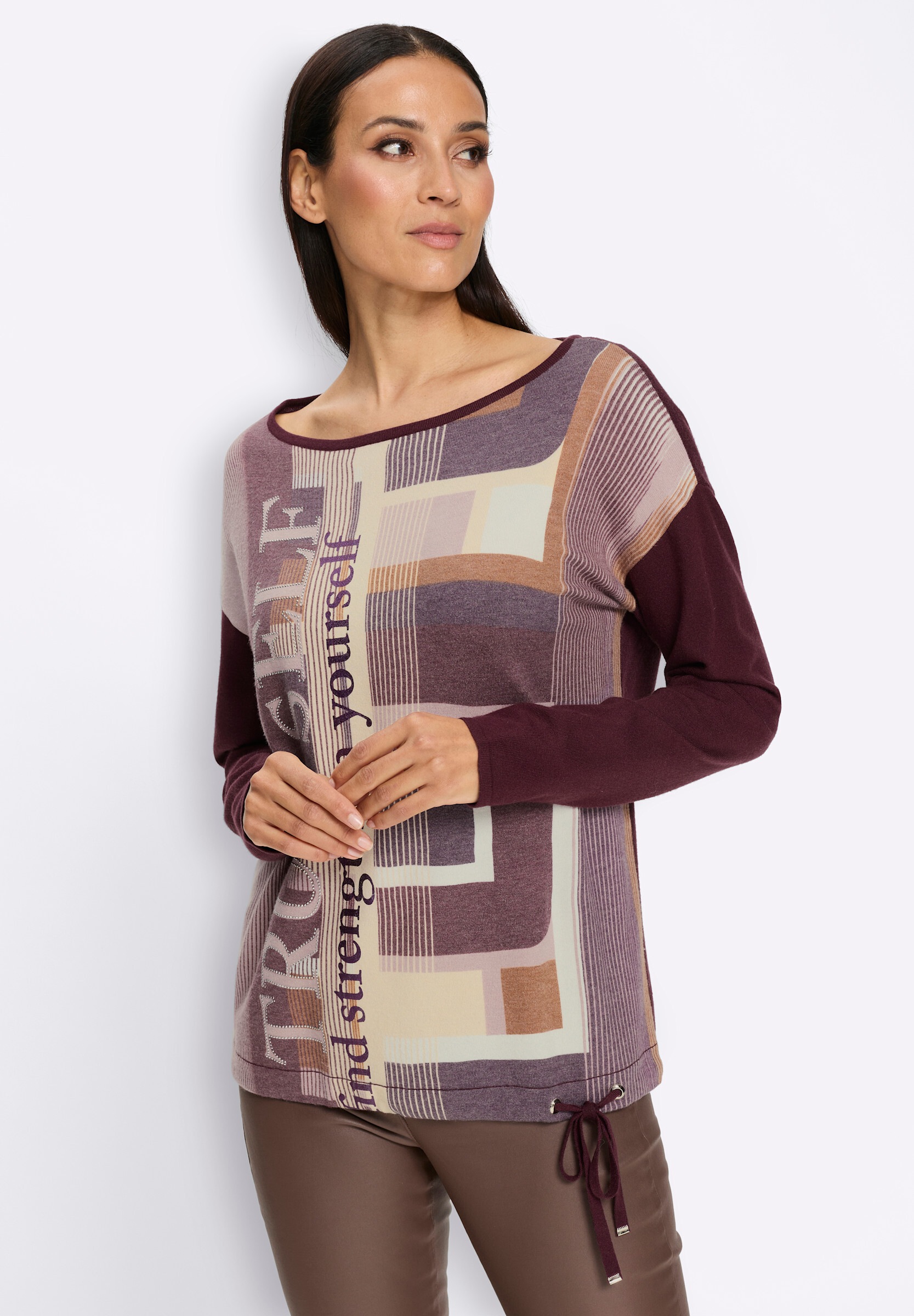 heine Strickpullover »Druck-Pullover Langarm-Pullover mit Tunnelzug und Bindeband«