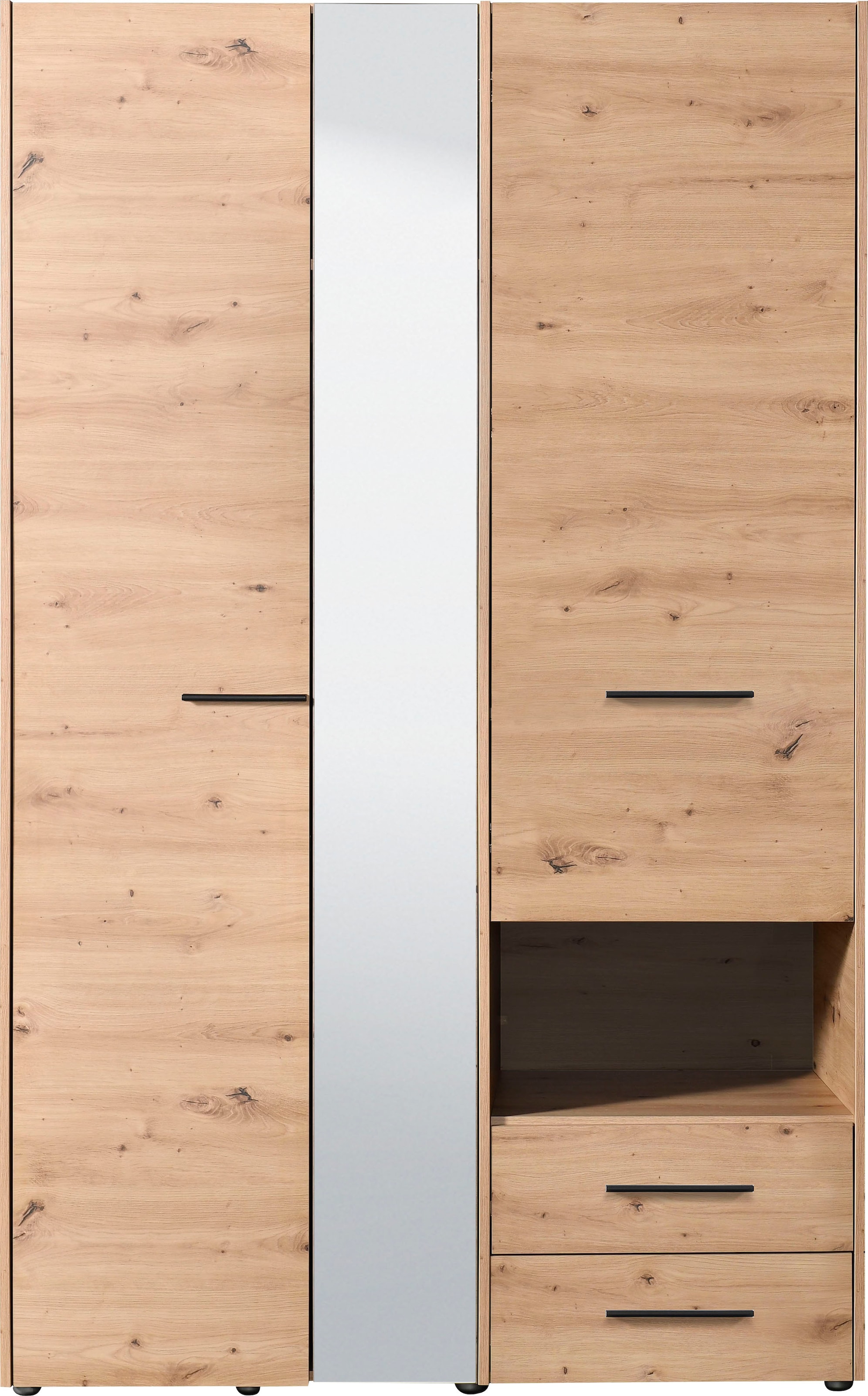 INOSIGN Kleiderschrank »Leon, FSC® -zertifiziertem Holzwerkstoff«, mit Spiegel, Innenausstattung und 2 Schubladen, 127,5x55x205,5cm