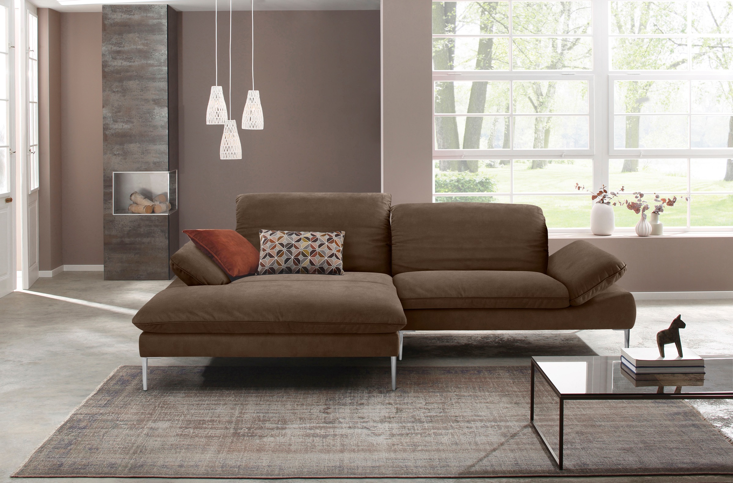 W.SCHILLIG Ecksofa »enjoy&MORE, Designsofa, elegant und bequem, L-Form«, mit Sitztiefenverstellung, Füße Chrom glänzend, Breite 294 cm