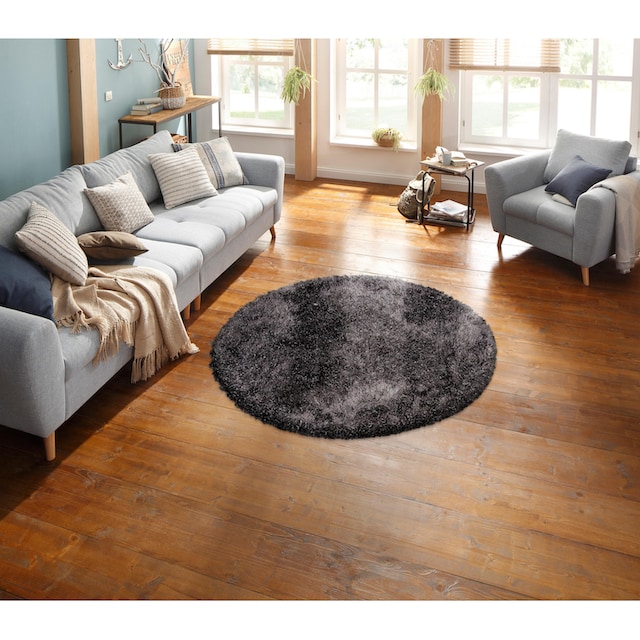 411«, im rund, Online-Shop merinos Hochflor-Teppich durch Microfaser, Wohnzimmer besonders »Glossy OTTO weich