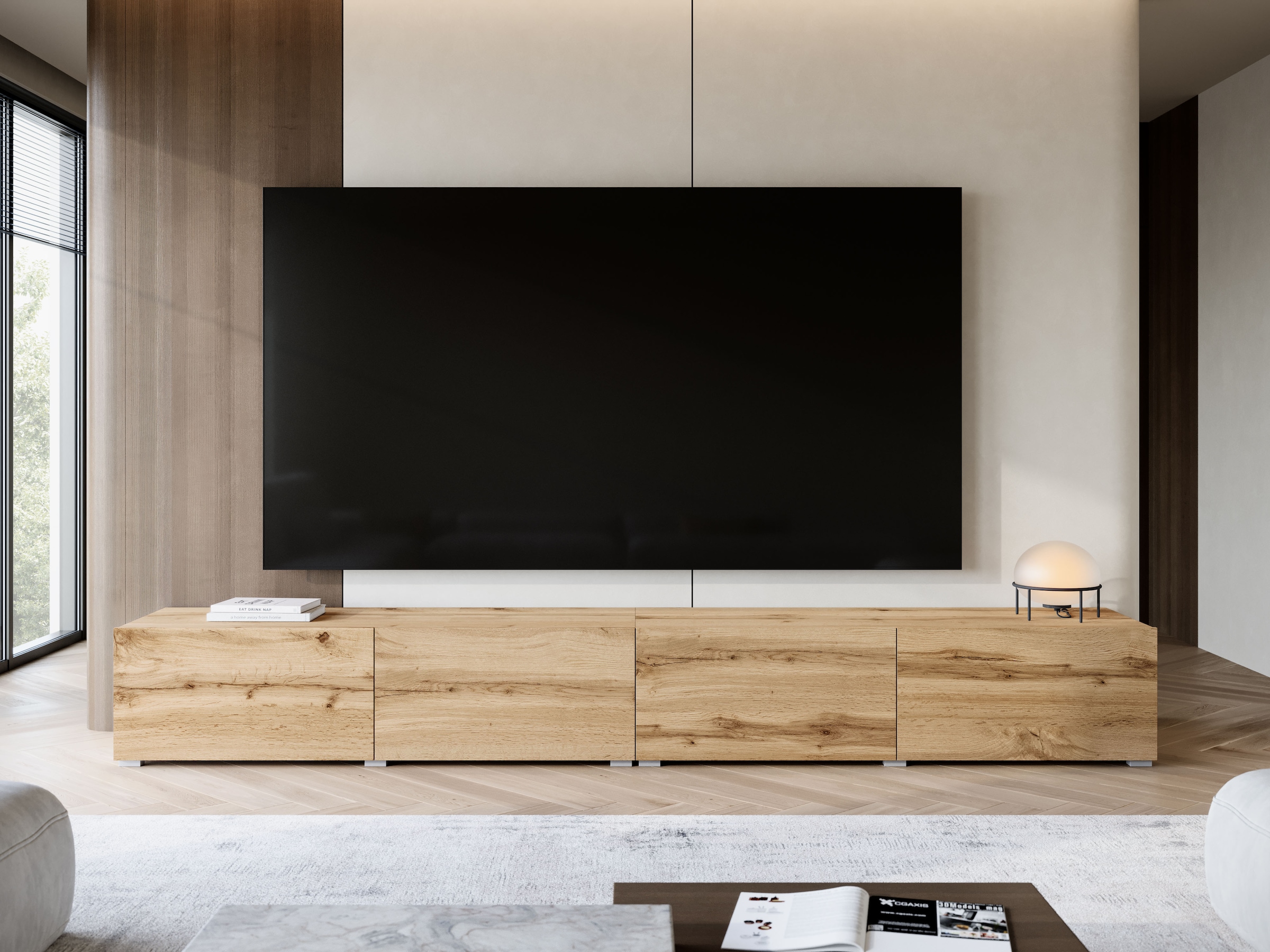 OTTO home Lowboard »Denver Erlebe die Weltmeisterschaft im XXL-Format« Elegantes TV-Möbel 300 cm, speziell für bis zu 98-Zoll Fernseher
