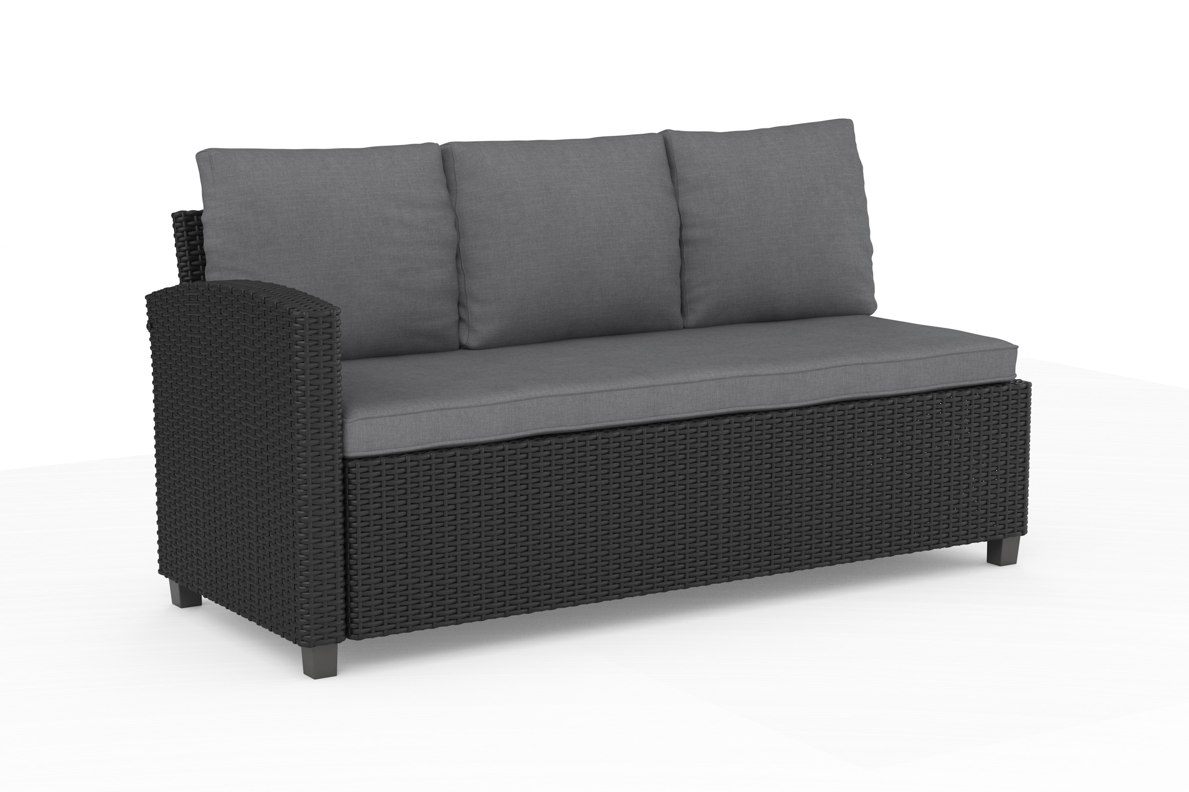 KONIFERA Gartenlounge-Set »Georgia«, (Set, 2x 3er Bank, 2x Hocker, 1x Tisch 145x74x67cm, Stahl, Polyrattan), inkl. Auflagen, Schwarz, Tischplatte aus Nonwood