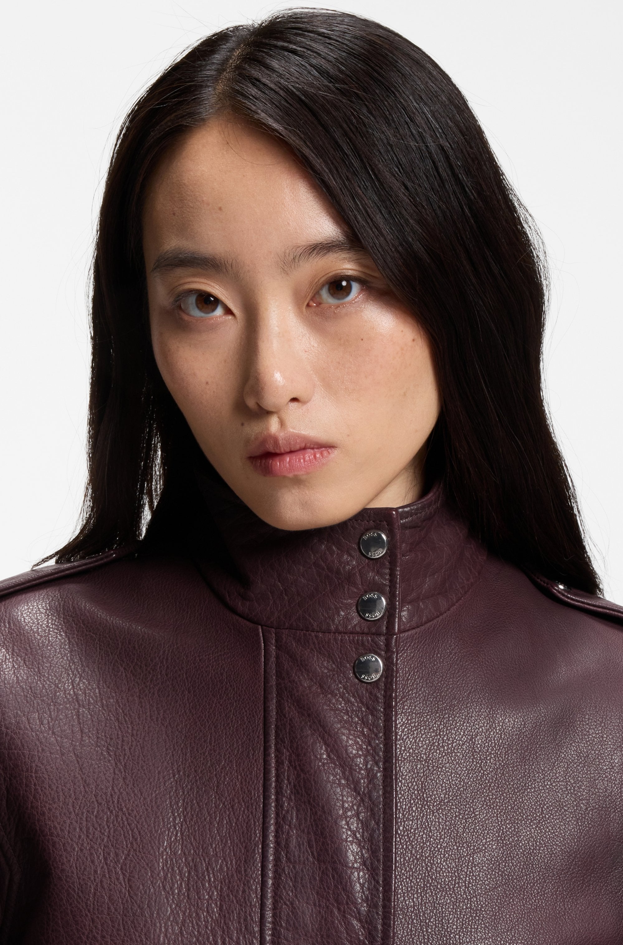 BOSS ORANGE Lederjacke »Sabea Premium Damenmode« mit Stehkragen, Relaxed Fit