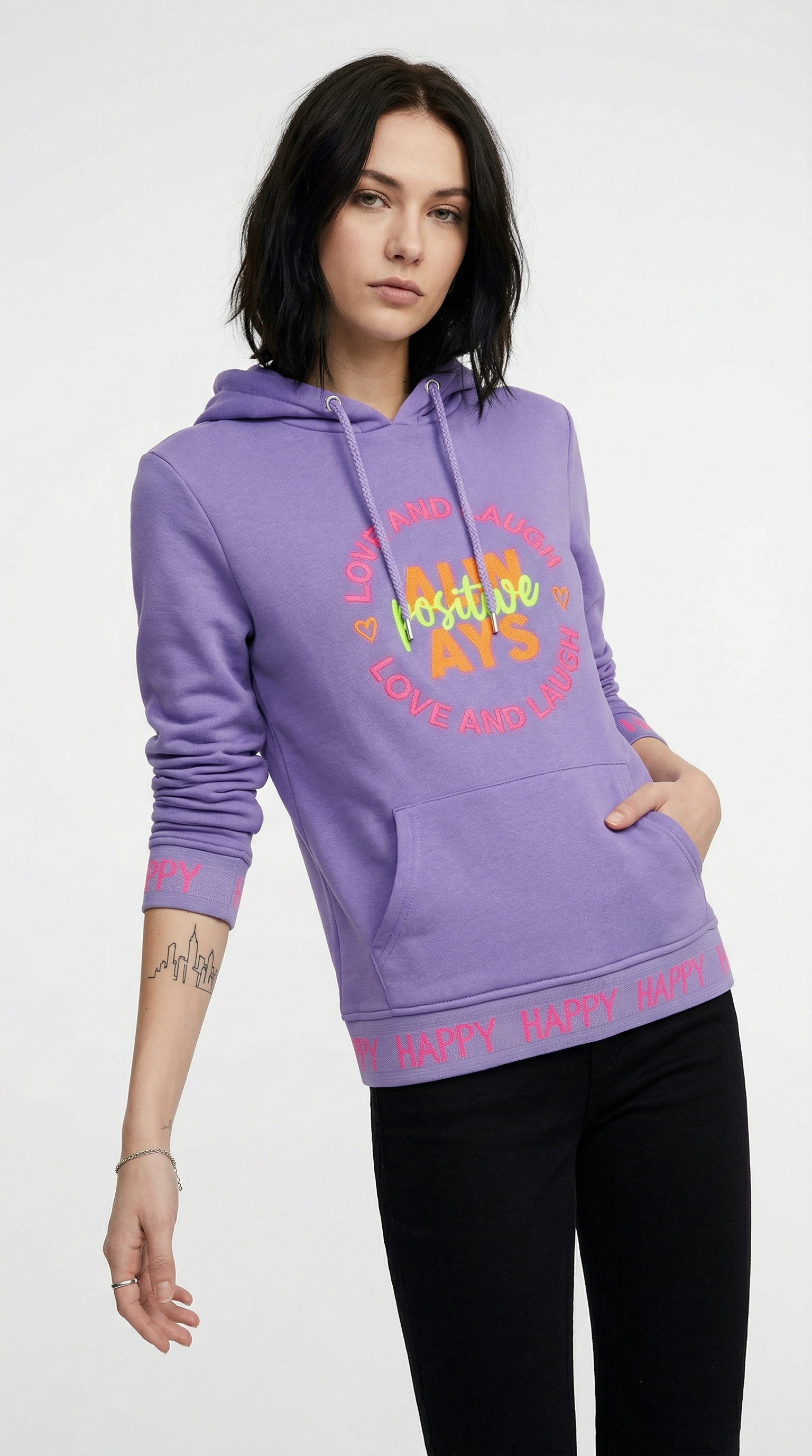 Zwillingsherz Hoodie »"Always Positive"«, Kapuze, Stickerei, Fronttasche, Bündchen-Schriftzug, Langarm
