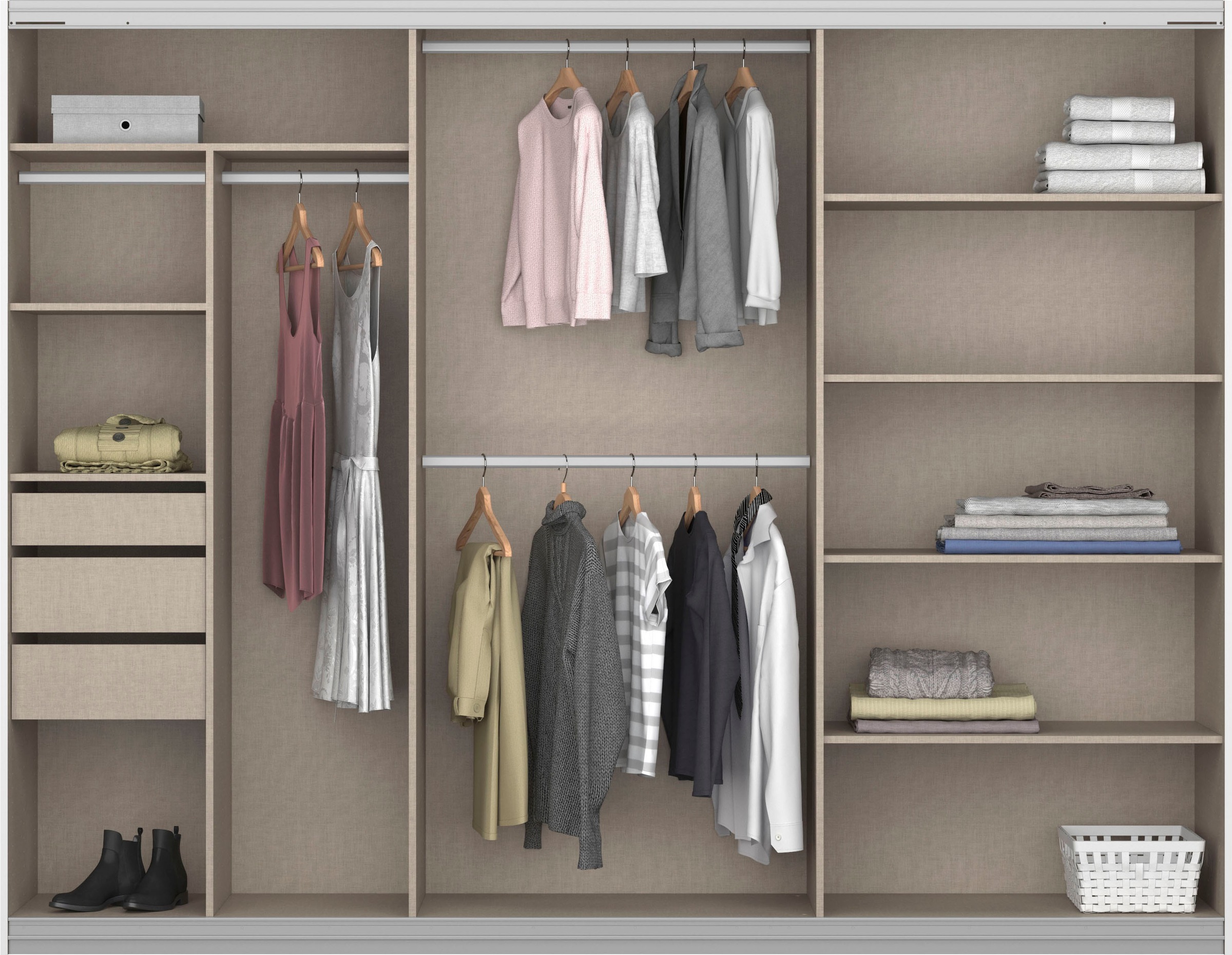 rauch Schwebetürenschrank »Kleiderschrank Schrank Garderobe TOPSELLER OTELI inkl. Inneneinteilung«, mit 3 Innenschubladen sowie zusätzlichen Einlegeböden MADE IN GERMANY