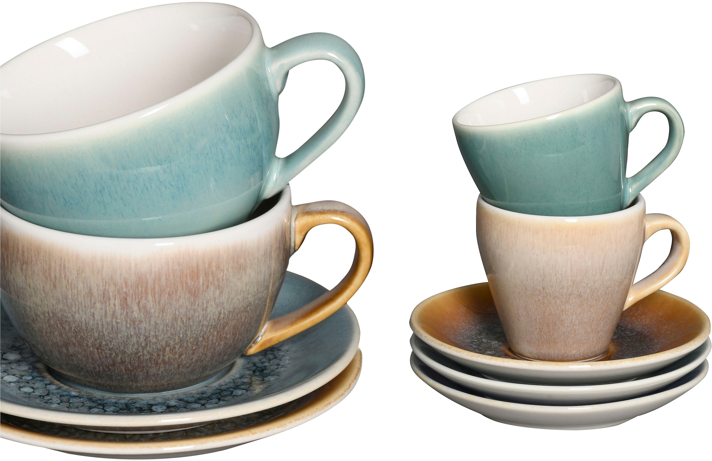CreaTable Tasse »Caldera Mix, Bistrotassen-Set, 16-tlg.« Reaktivglasur