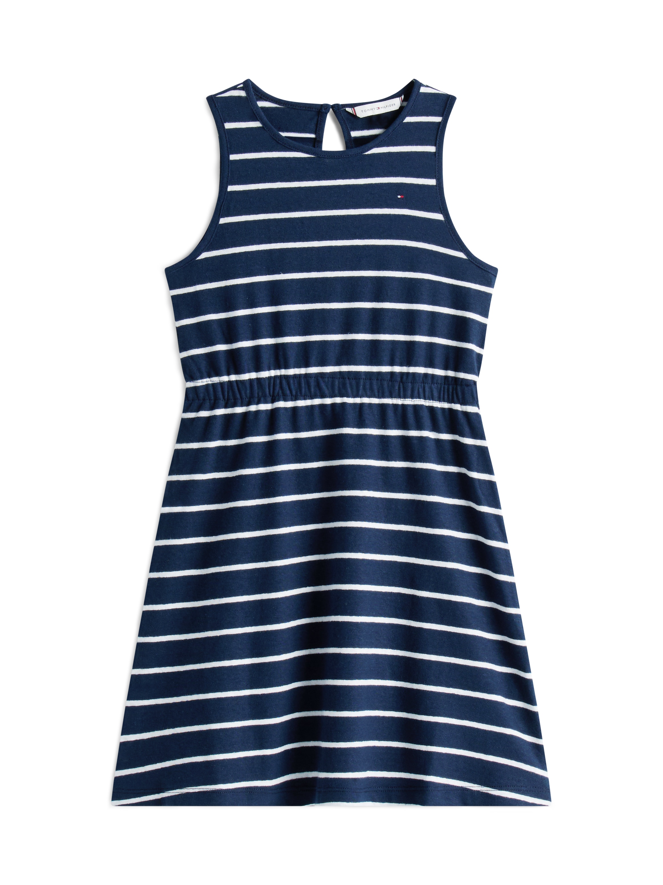 Tommy Hilfiger Jerseykleid »LINEN JERSEY DRESS SLVLS«, mit Streifenmuster, mit Logostickerei