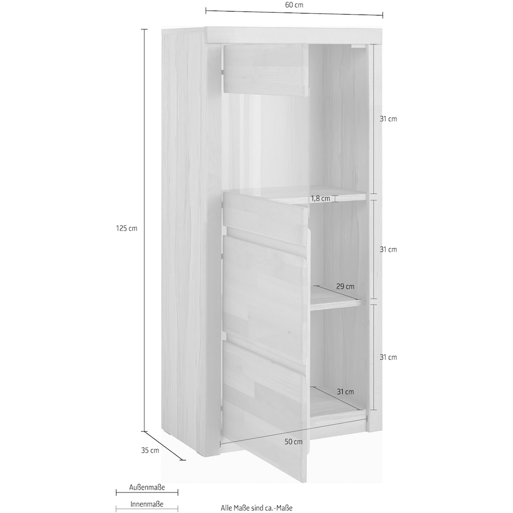 Woltra Vitrine »Silkeborg«, schöne grifflose Optik, teilmassiv