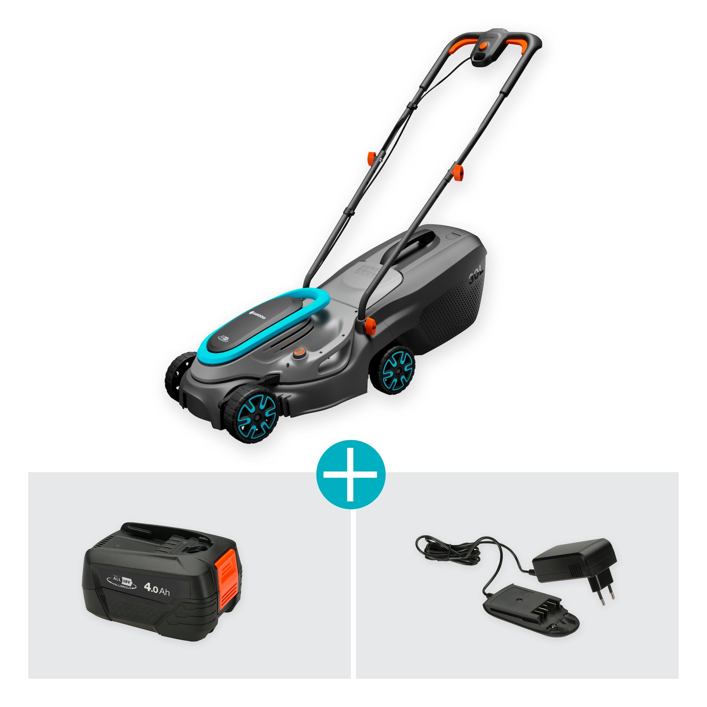 GARDENA Akkurasenmäher »PowerMax 32/18V P4A Ready-To-Use Set«, Ready-To-Use Set inkl. Akku und Ladegerät