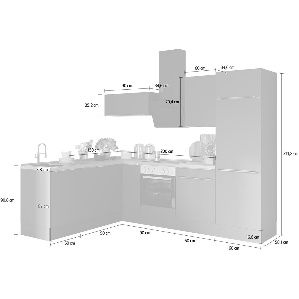 OPTIFIT Winkelküche »Aken«, mit E-Geräten, Stellbreite 200 x 270 cm