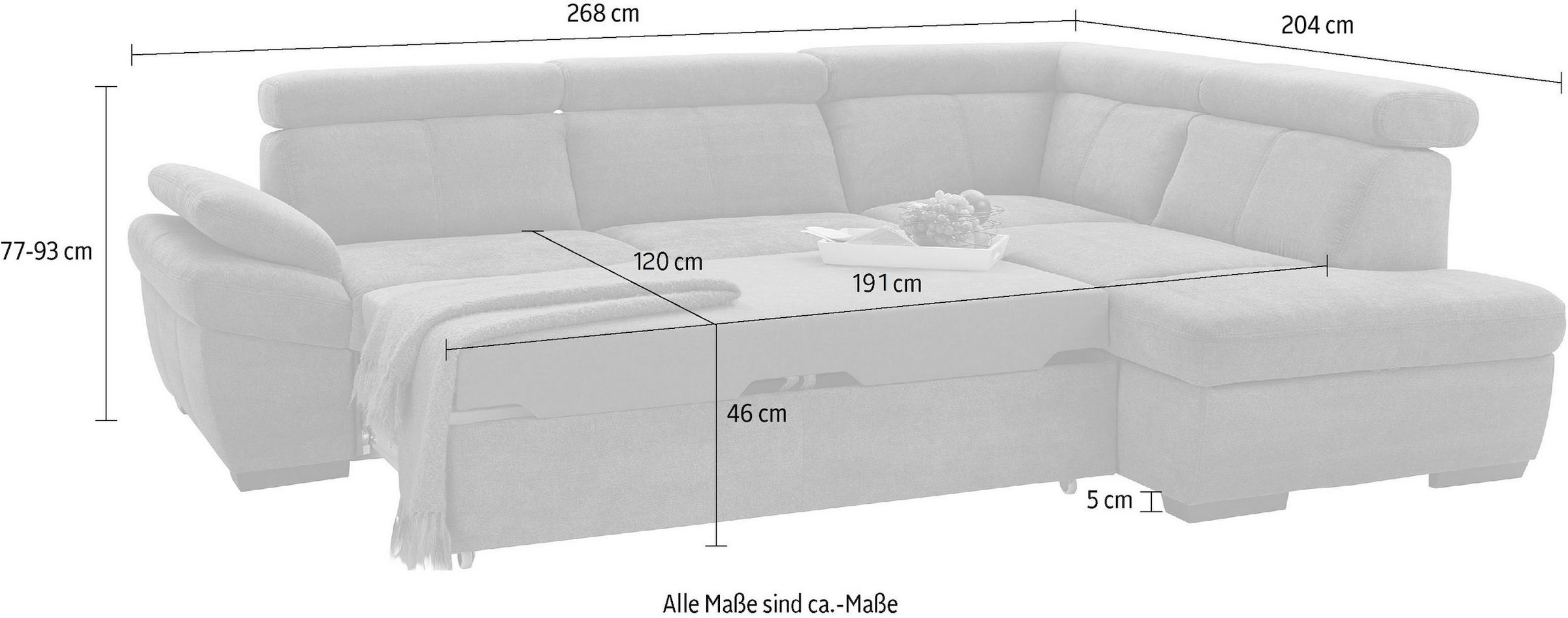 exxpo - sofa fashion Ecksofa »Salerno, L-Form«, inkl. Kopf- und Armteilverstellung, wahlweise mit Bettfunktion