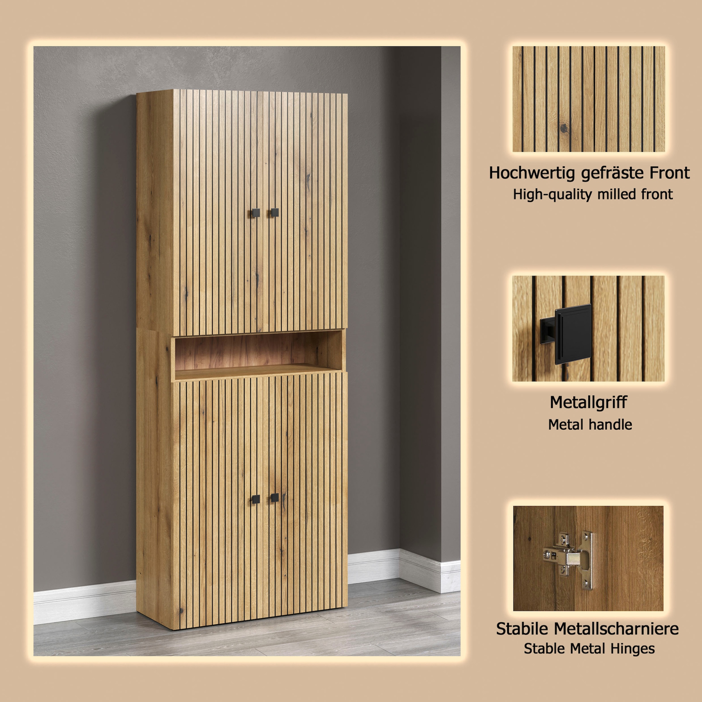 welltime Hochschrank »Amrum« 1 Stk. tlg. Badezimmerschrank mit und ohne Schublade - (B/T/H) 40-70/31/186 cm