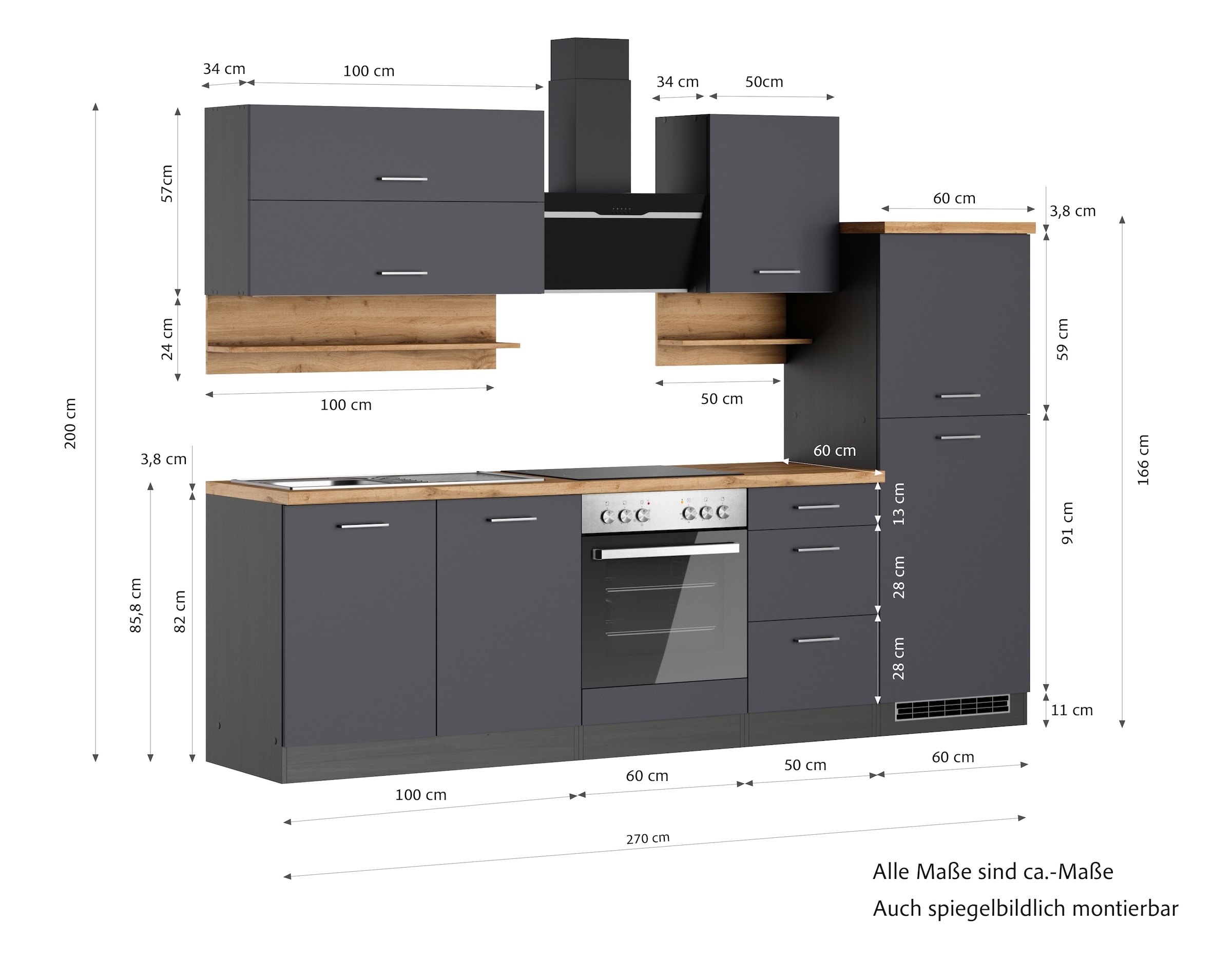 KOCHSTATION Küchenzeile »KS-Milan«, 270 cm breit, robuste Metallauszüge, viel Stauraum