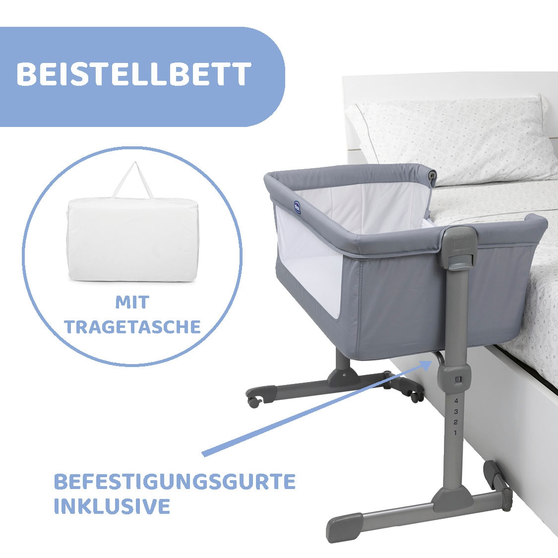 Chicco Beistellbett »next2me essential, stone«, Bezug teilweise aus recyceltem Material