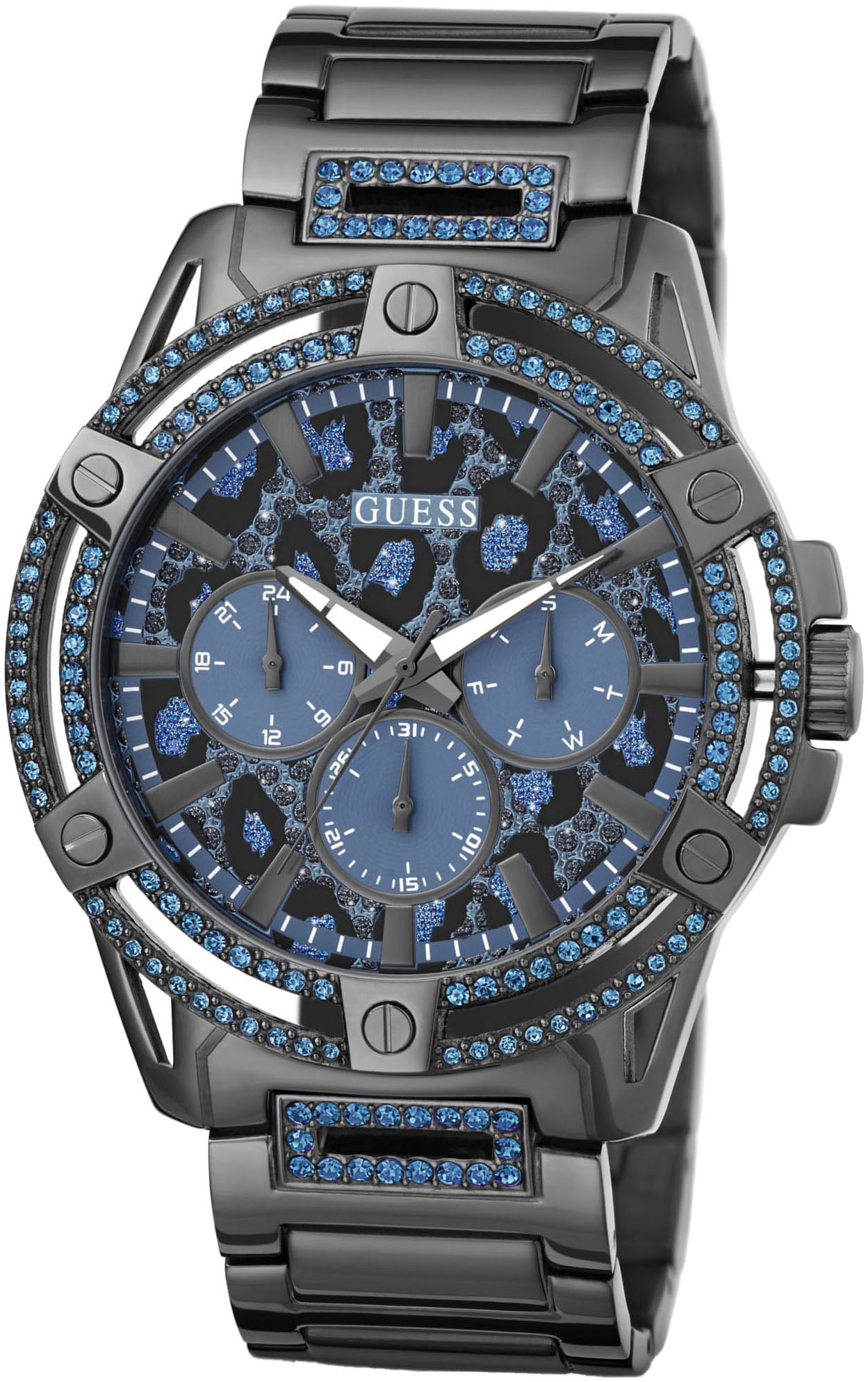 Guess Multifunktionsuhr »KING«, Quarzuhr, Armbanduhr, Herrenuhr, Datum, Edelstahlarmband