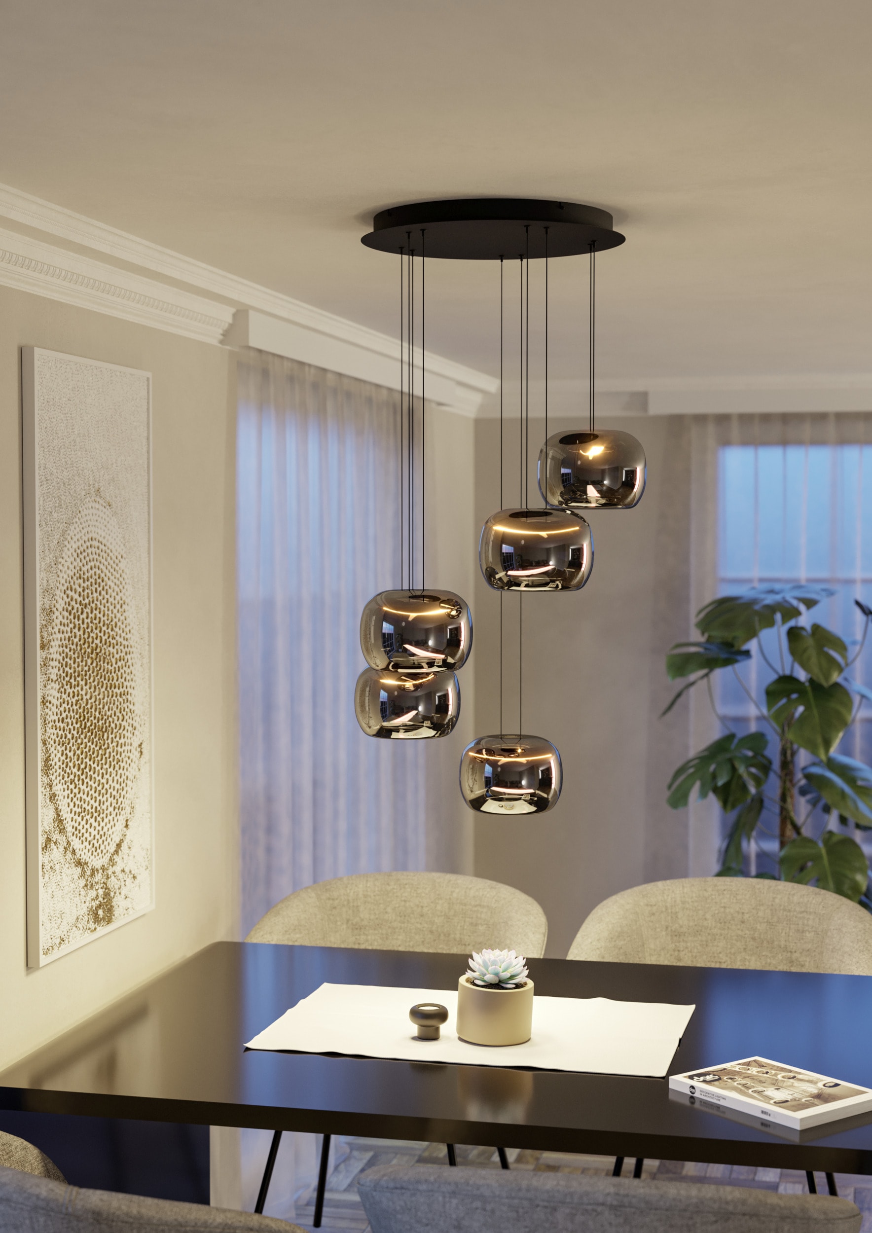 EGLO Hängeleuchte »HORTUNAS Pendellampe - Stahl - LED - 5X5,8W - IP20« LED-Modul 1 Stk. Warmweiß Hängelampe, Deckenlampe, Wohnzimmer, Esszimmer, H150 x Ø50 cm