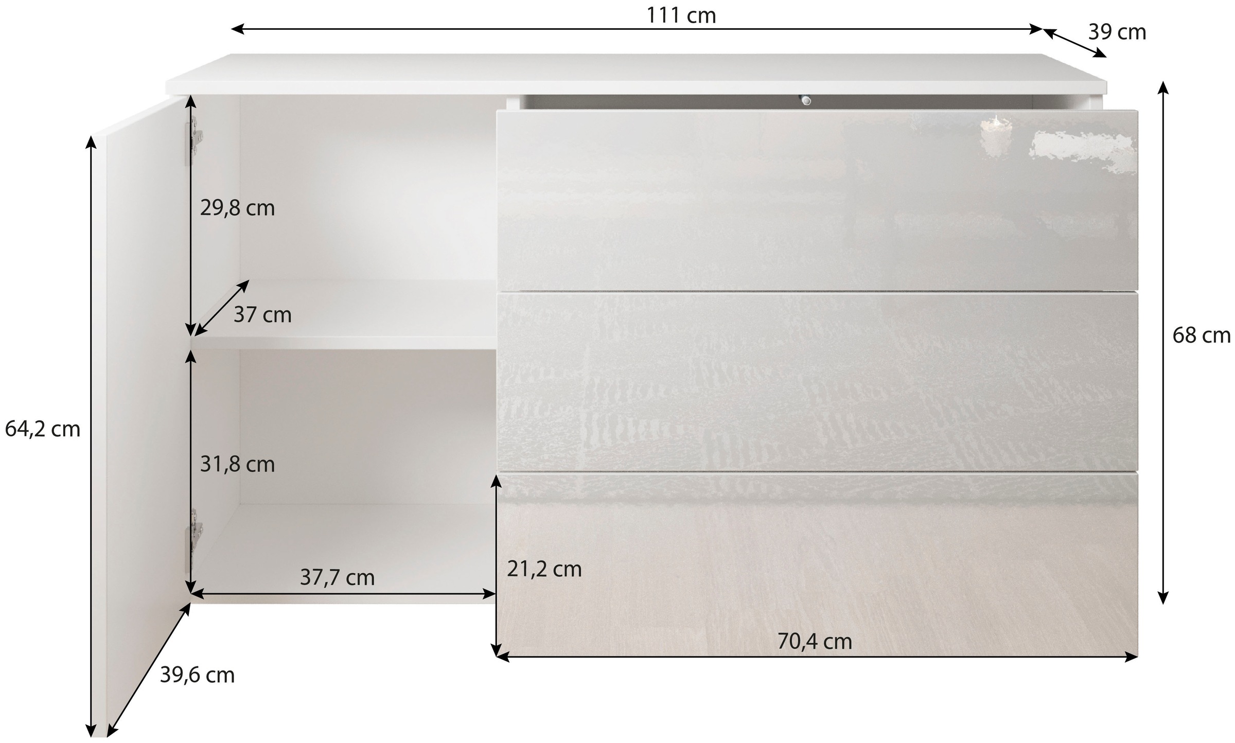 INOSIGN Sideboard »PARIS«, (1 St.), Moderne 110cm breite grifflose Kommode, vielseitig einsetzbar