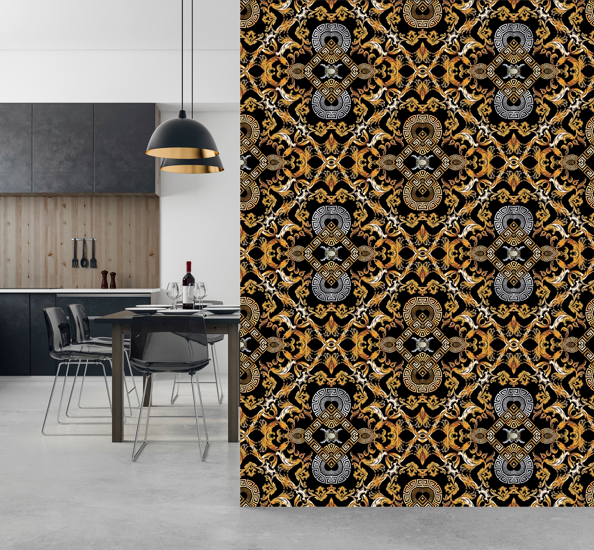 queence Vinyltapete »Marlo«, bedruckt-Barock-Antikoptik-Kunst, 90x250cm, selbstklebend, kinderleichte Anbringung, Sticker