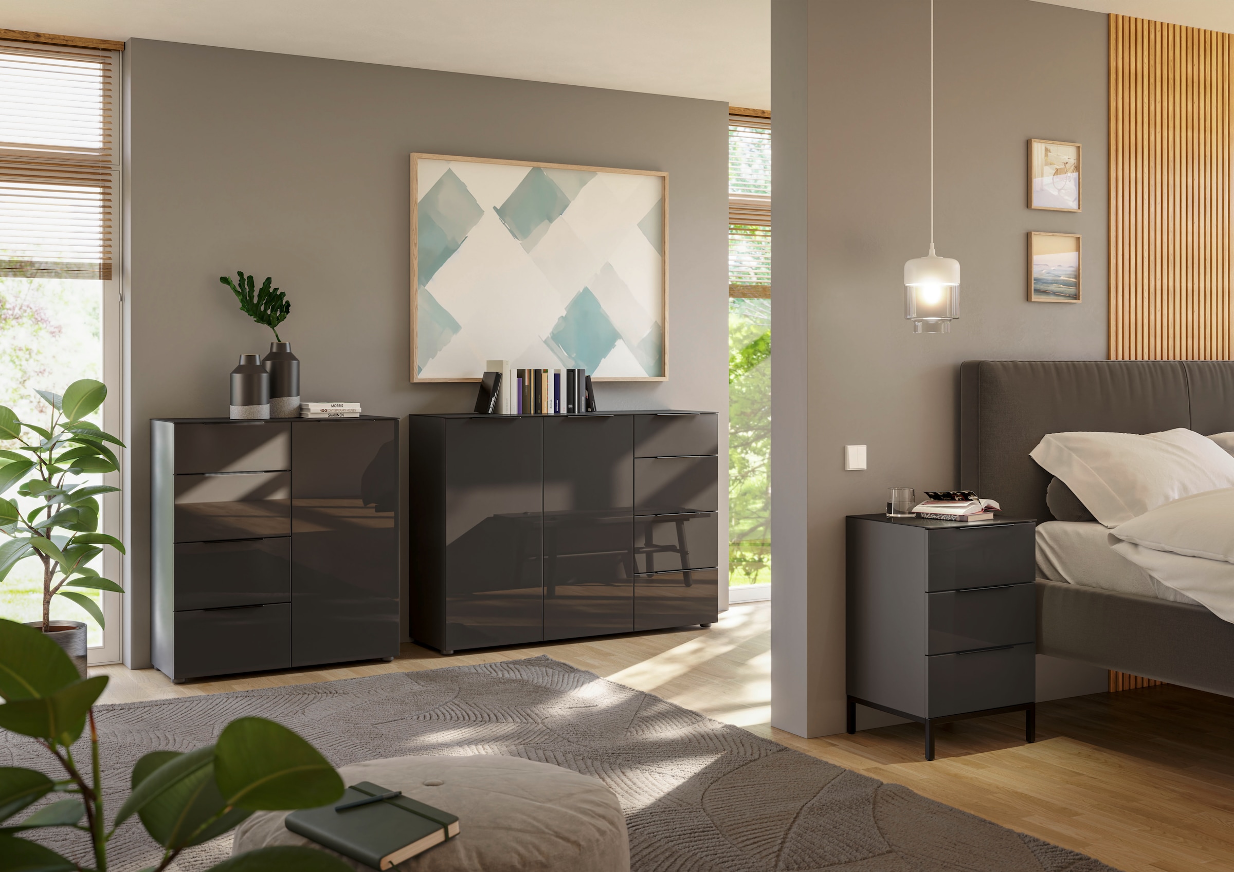 Manjana Möbel Kommode »Kommode mit Chrom oder Schwarz matten Metallgriffen«