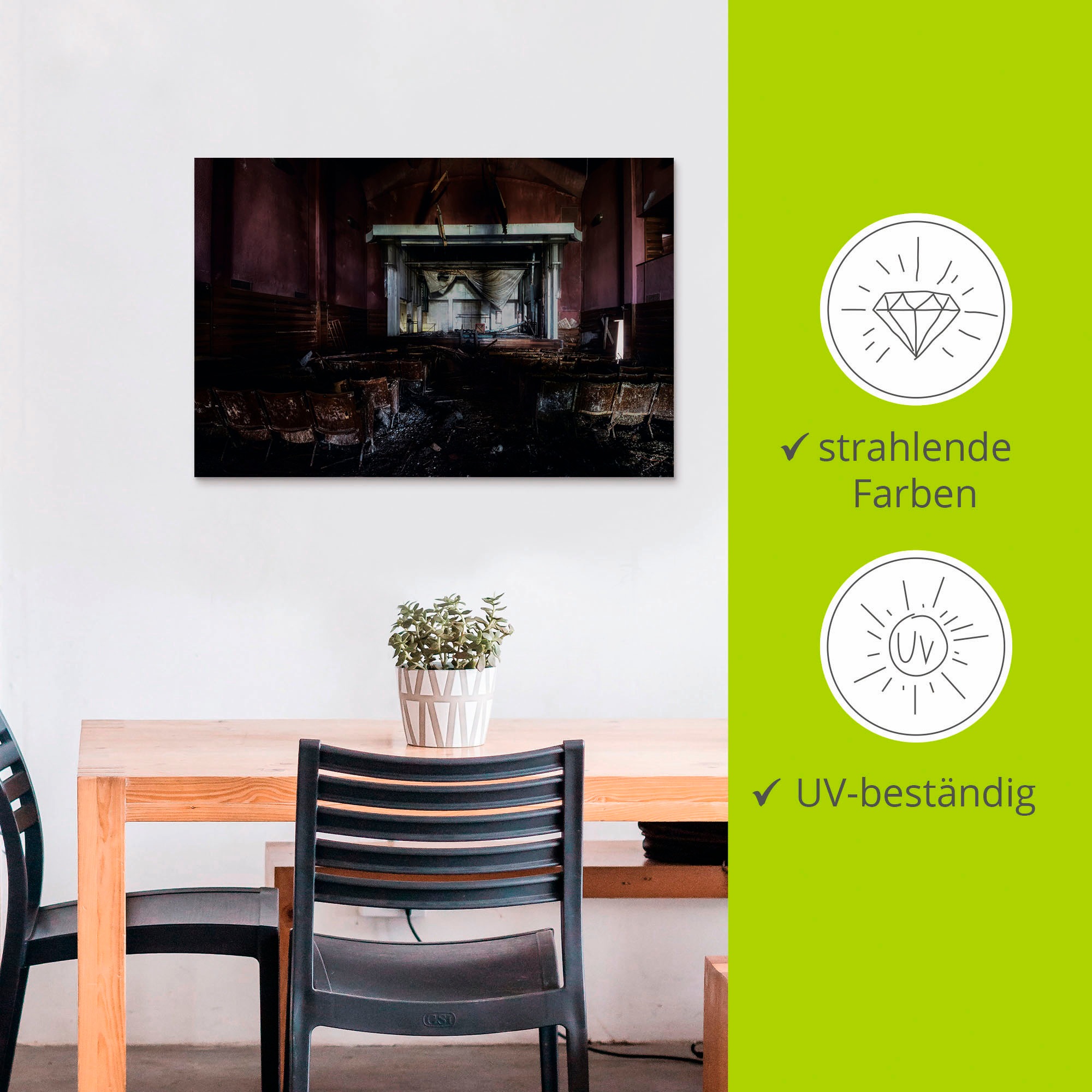 Artland Alu-Dibond-Druck »Lost Place - Kino - verlassene Orte« Gebäude 1 Stk. tlg. für Innen- und Außenbereich geeignet, Outdoorbild