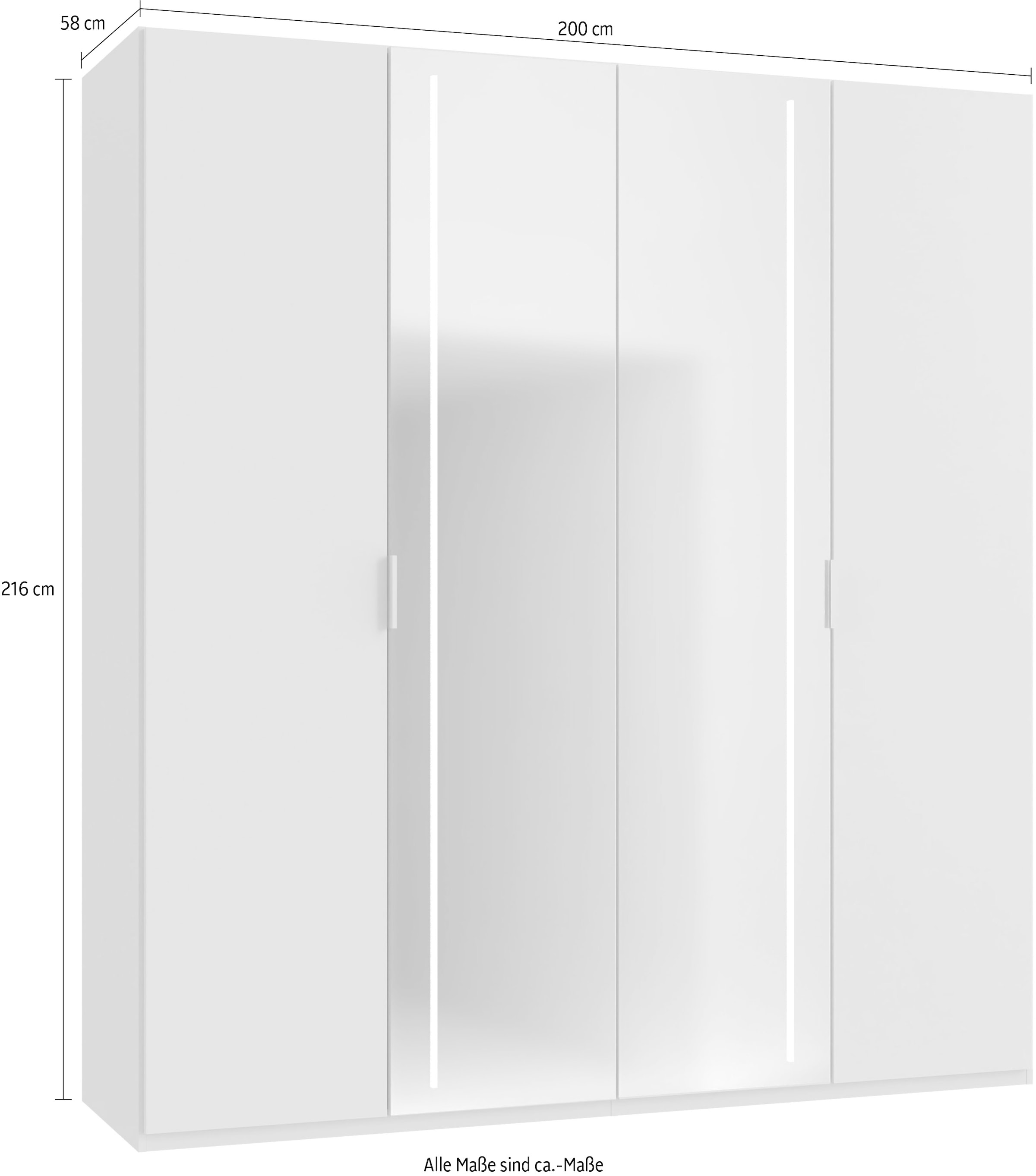 Wimex Kleiderschrank »LUCERA inkl. Spiegel mit integrierter LED Beleuchtung« in den Breiten 200cm (4-türig) und 250cm (5-türig)