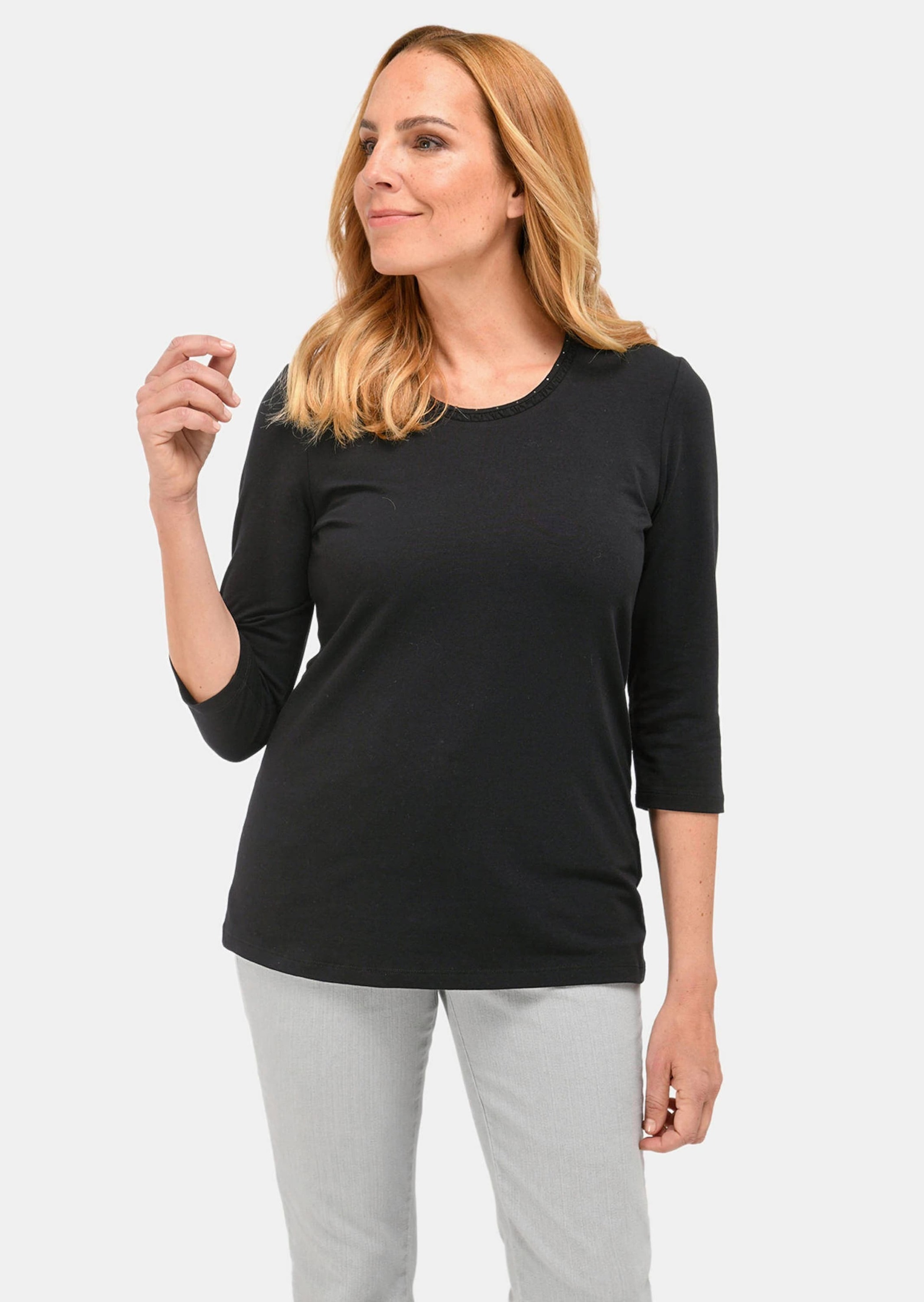 GOLDNER 3/4-Arm-Shirt »Geschmücktes Rundhalsshirt aus Pima-Baumwolle«