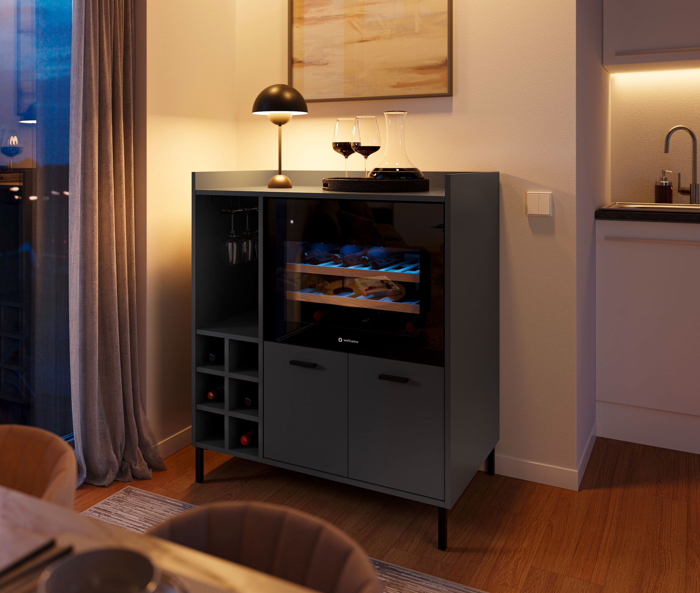 BASIC by Balculina Weinschrank »Tarent B/H/T 90x105x58 cm« Breite 90 cm, wahlweise mit Weinkühler
